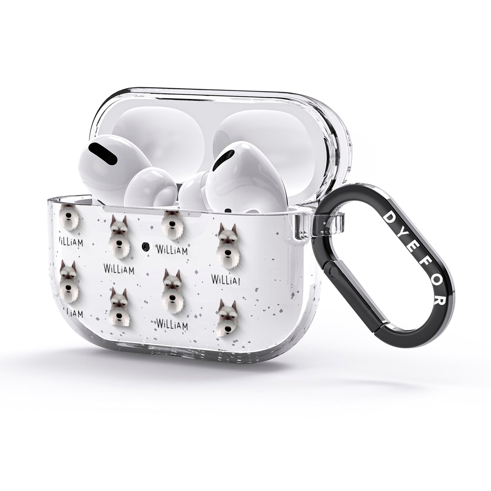 Miniature Schnauzer Icon with Name AirPods Glitter Case 3rd Gen Side Image