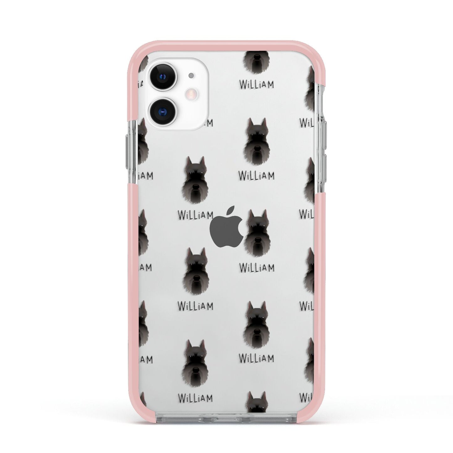 Miniature Schnauzer Icon with Name Apple iPhone 11 in White with Pink Impact Case