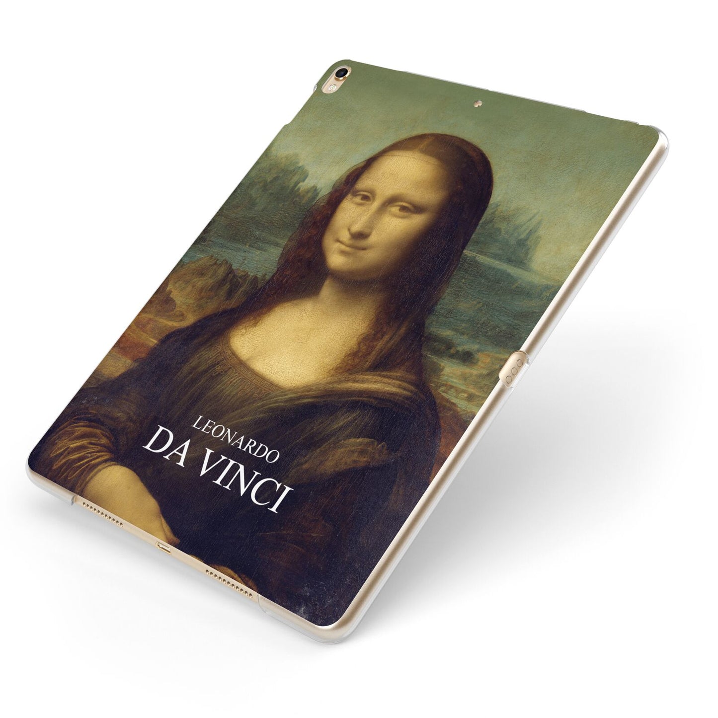 Mona Lisa By Da Vinci Apple iPad Case on Gold iPad Side View