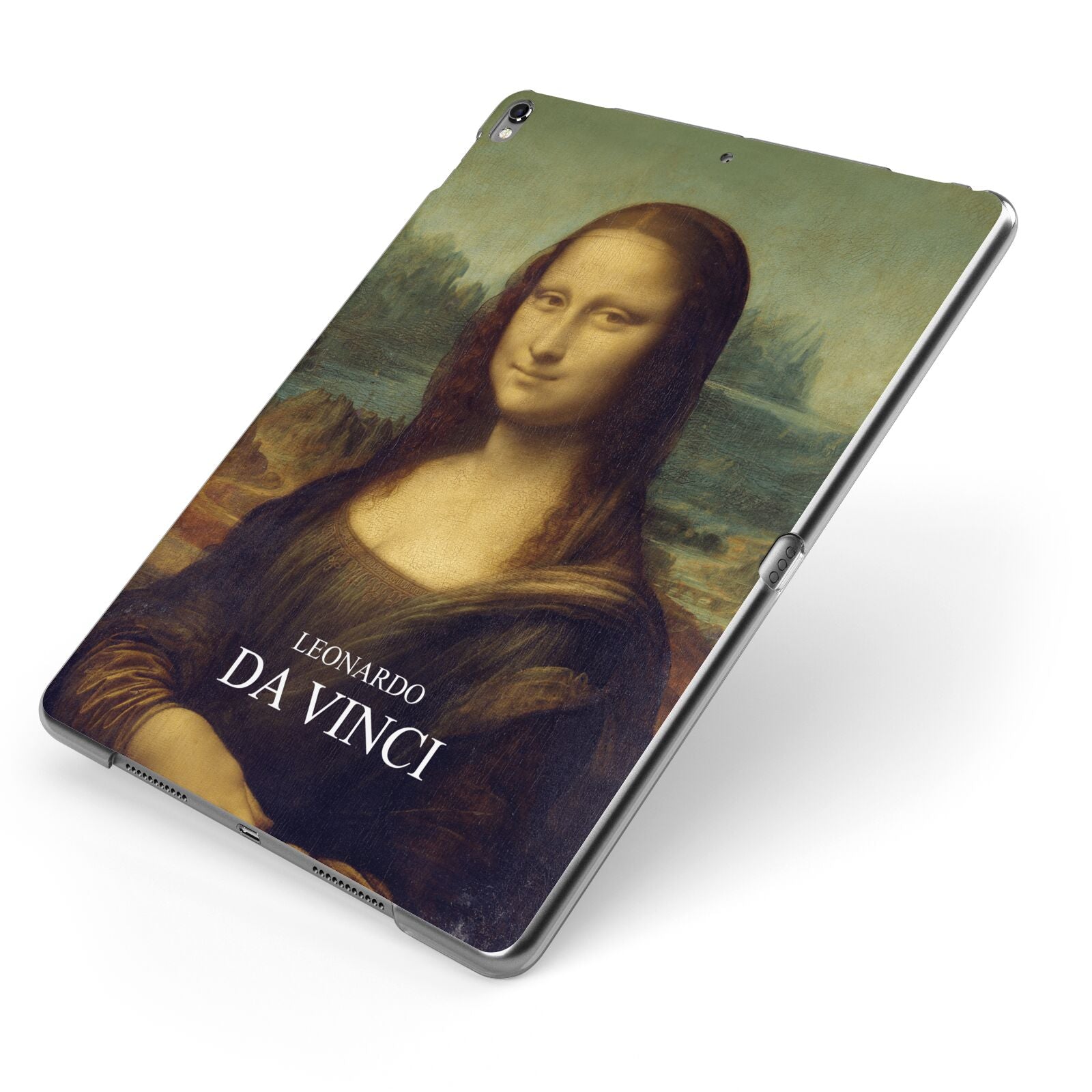 Mona Lisa By Da Vinci Apple iPad Case on Grey iPad Side View