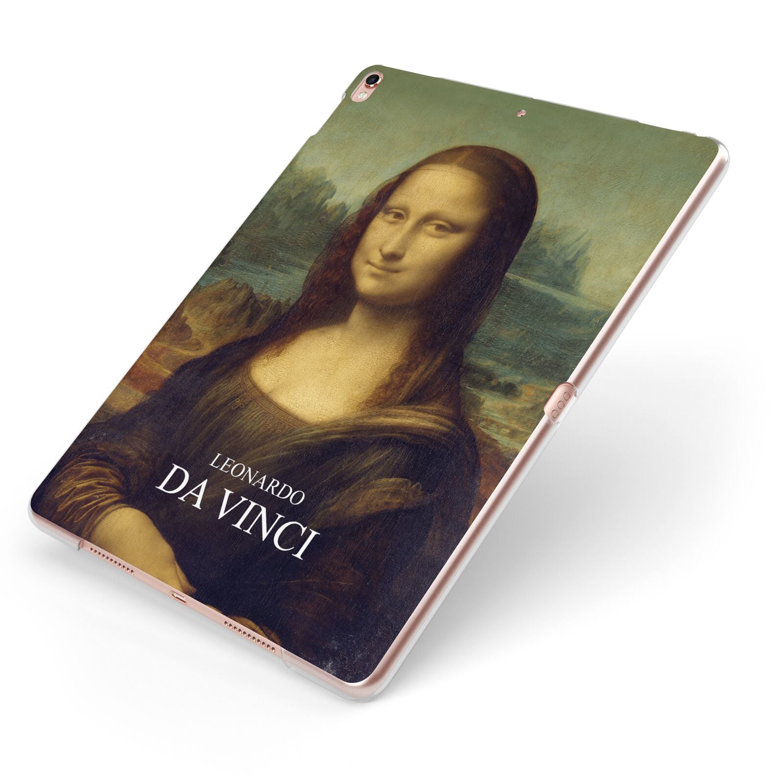 Mona Lisa By Da Vinci Apple iPad Case on Rose Gold iPad Side View