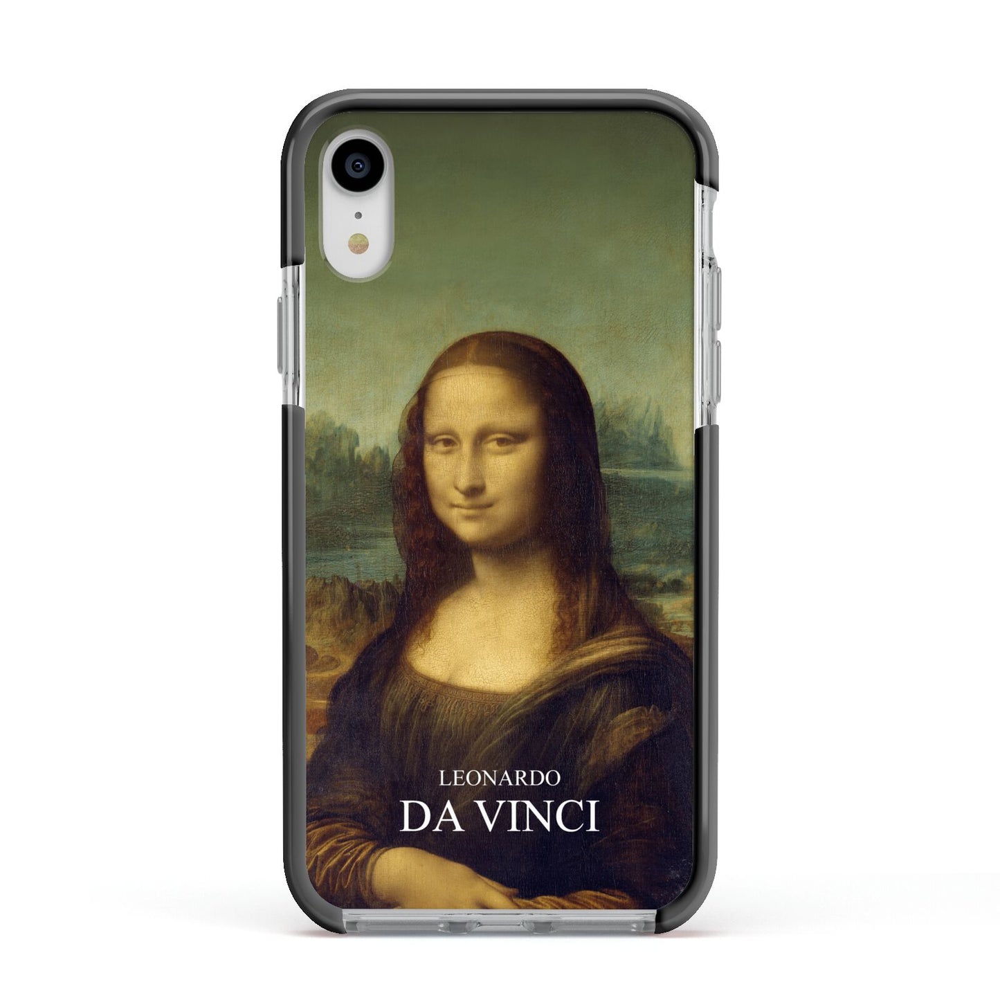 Mona Lisa By Da Vinci Apple iPhone XR Impact Case Black Edge on Silver Phone