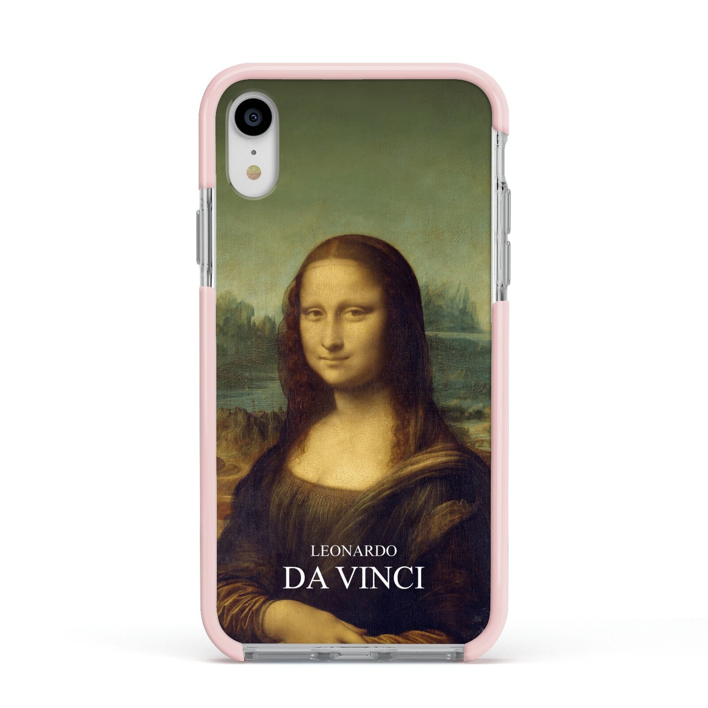 Mona Lisa By Da Vinci Apple iPhone XR Impact Case Pink Edge on Silver Phone