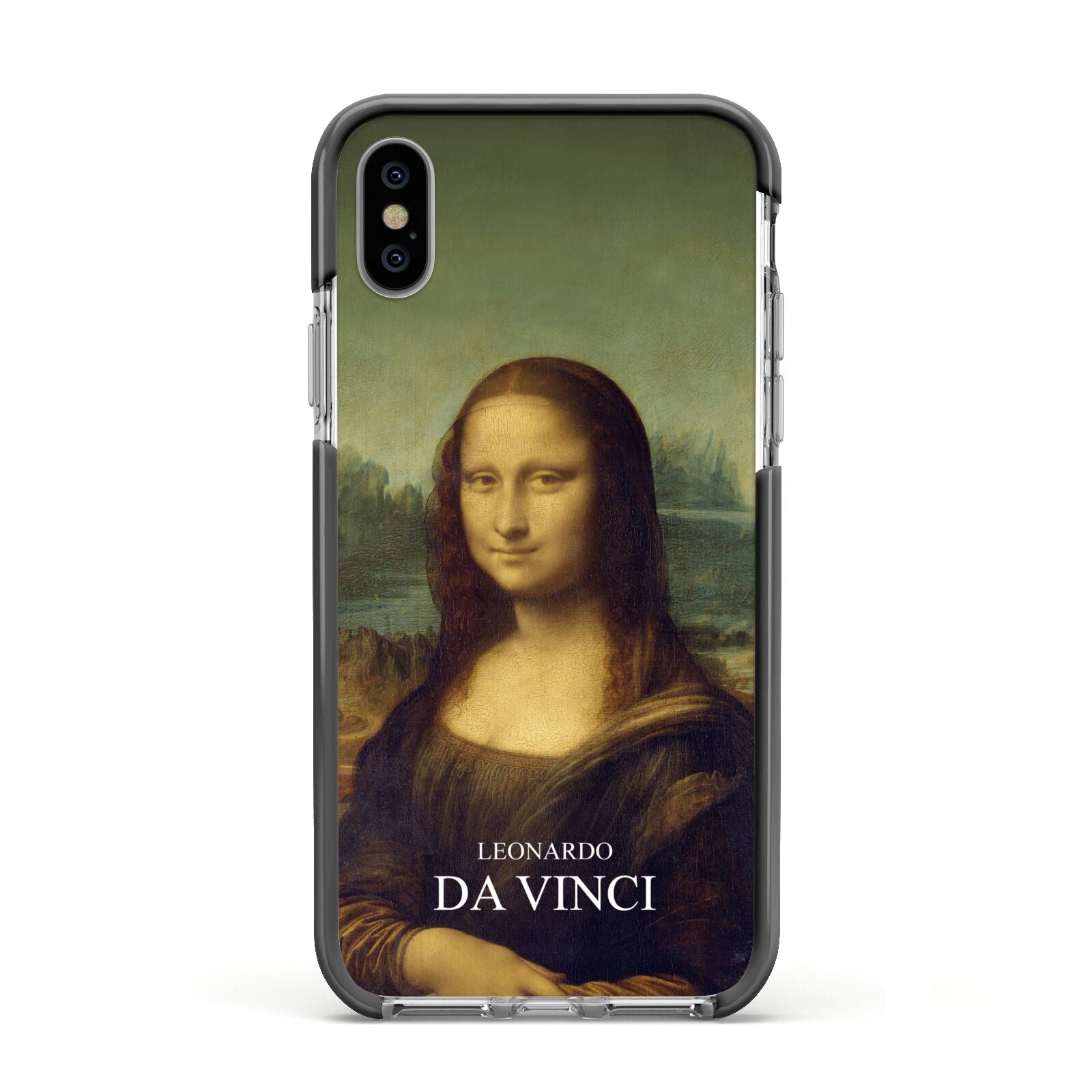 Mona Lisa By Da Vinci Apple iPhone Xs Impact Case Black Edge on Silver Phone