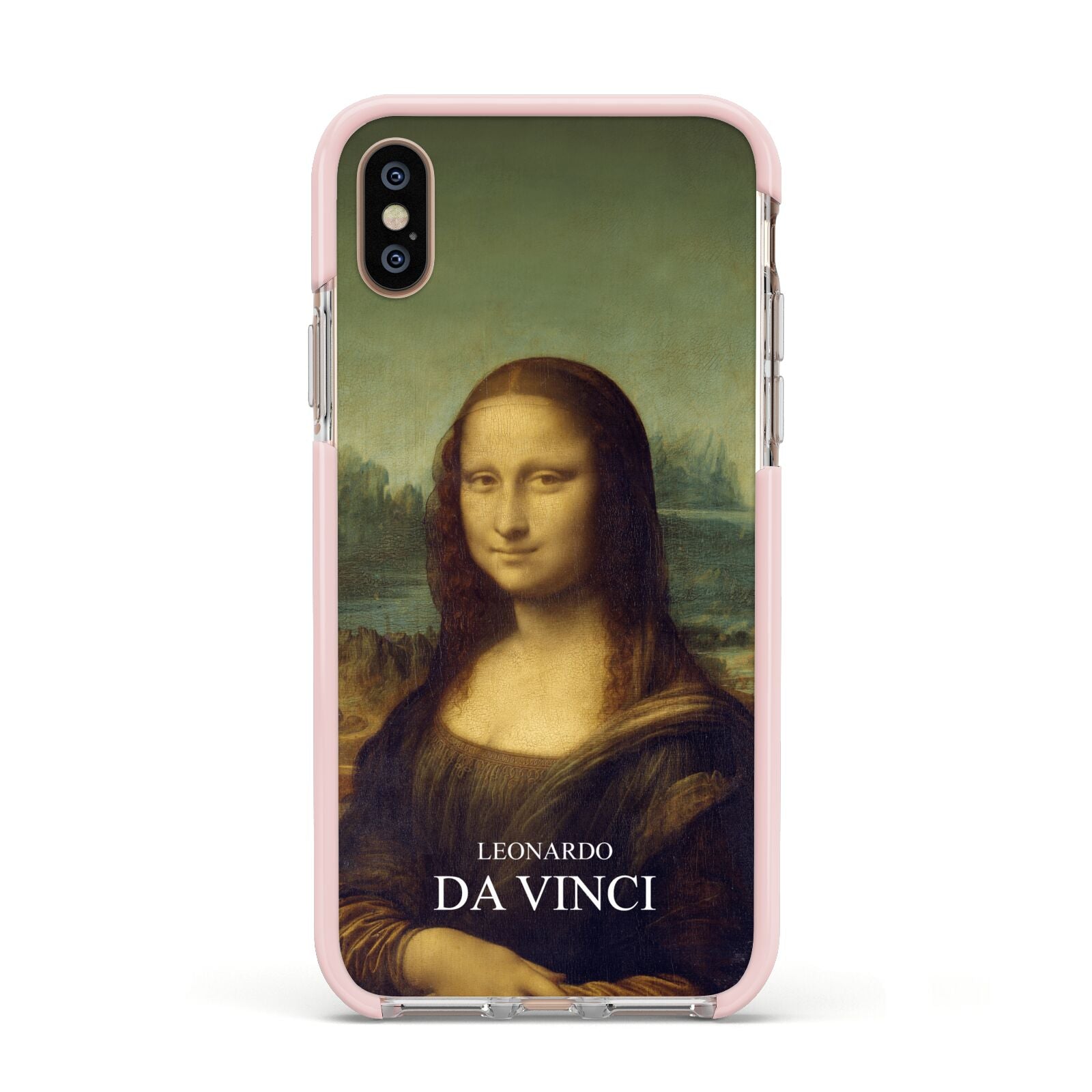 Mona Lisa By Da Vinci Apple iPhone Xs Impact Case Pink Edge on Gold Phone