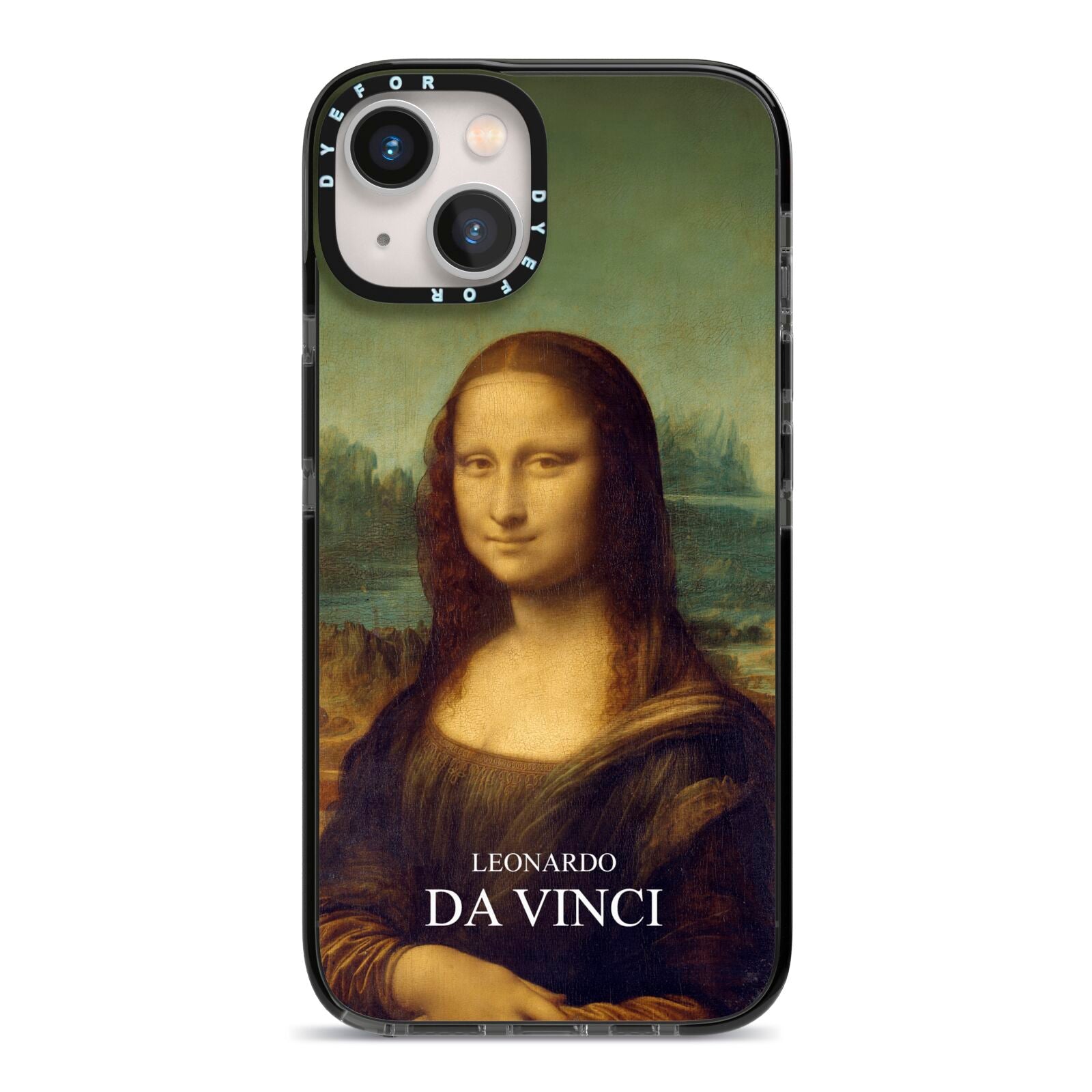 Mona Lisa By Da Vinci iPhone 13 Black Impact Case on Silver phone