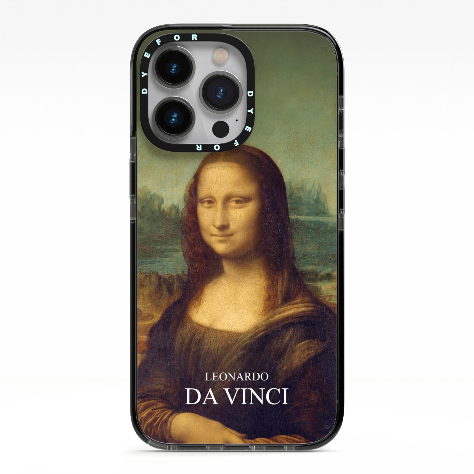 Mona Lisa By Da Vinci iPhone 13 Pro Black Impact Case on Silver phone