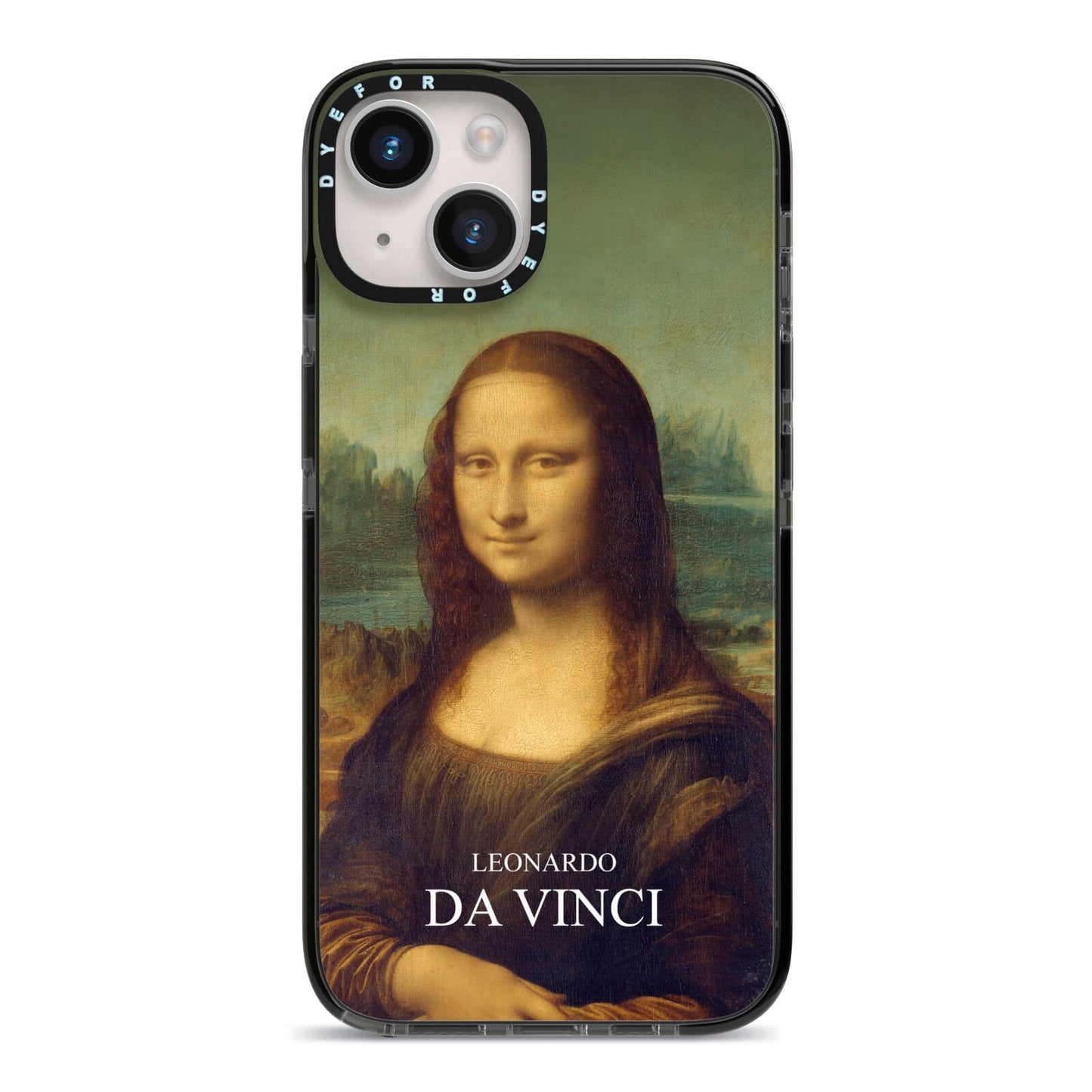 Mona Lisa By Da Vinci iPhone 14 Black Impact Case on Silver phone