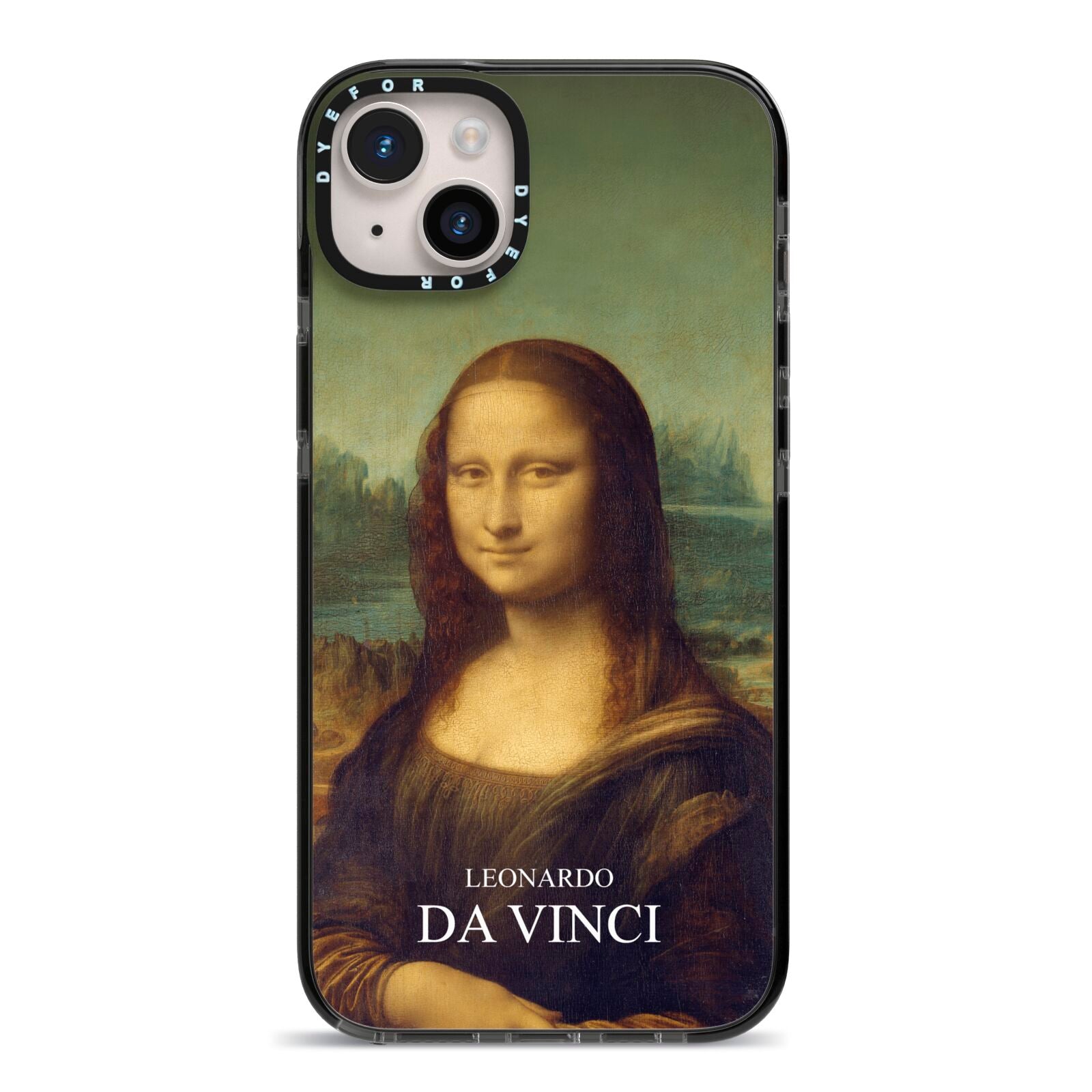 Mona Lisa By Da Vinci iPhone 14 Plus Black Impact Case on Silver phone