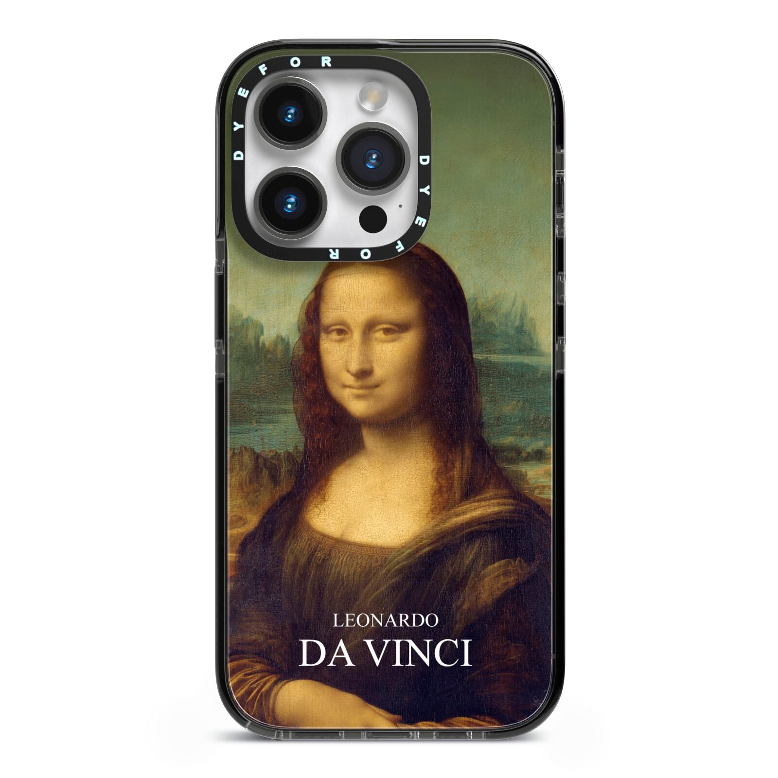 Mona Lisa By Da Vinci iPhone 14 Pro Black Impact Case on Silver phone