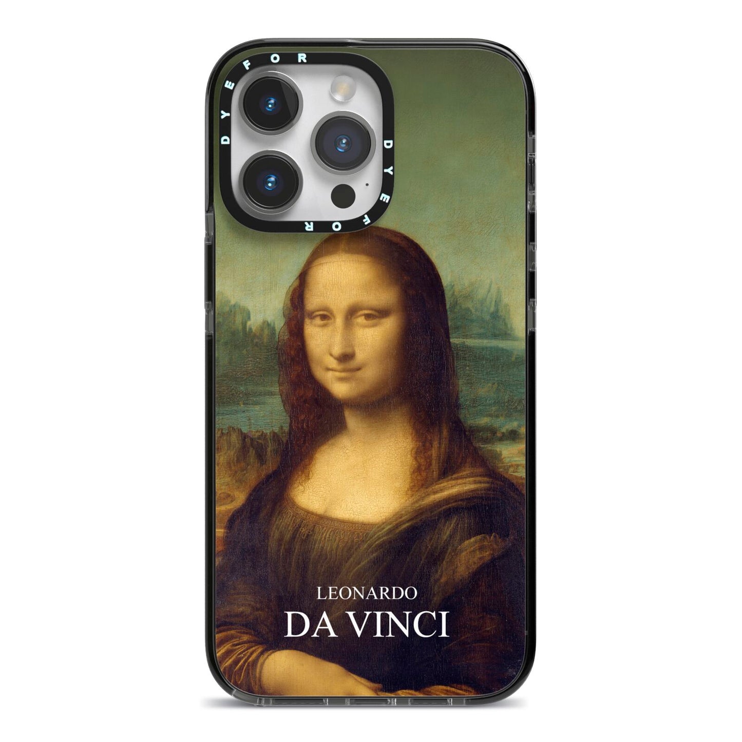 Mona Lisa By Da Vinci iPhone 14 Pro Max Black Impact Case on Silver phone