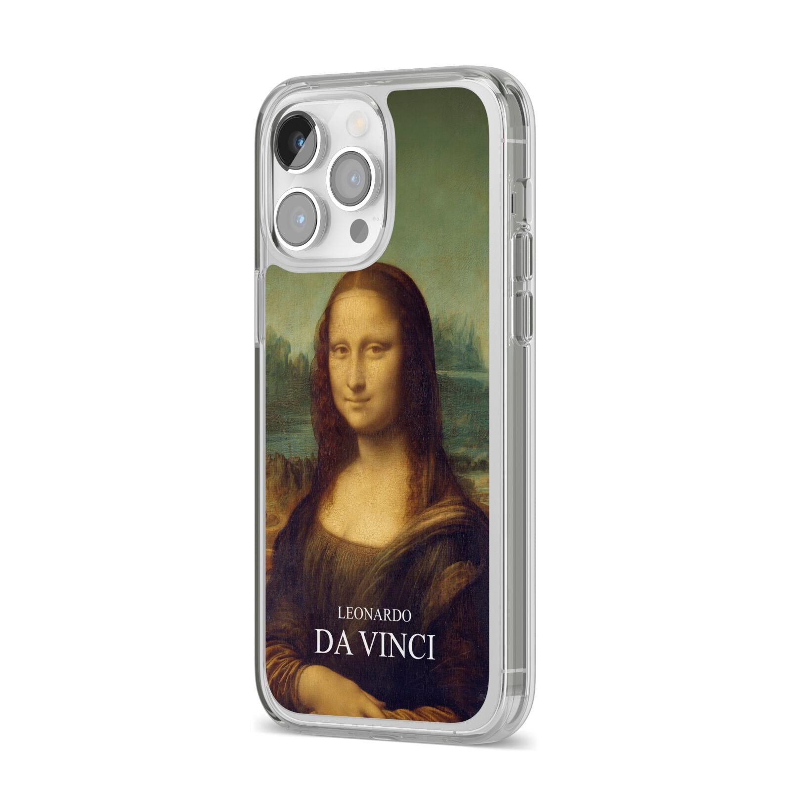 Mona Lisa By Da Vinci iPhone 14 Pro Max Clear Tough Case Silver Angled Image