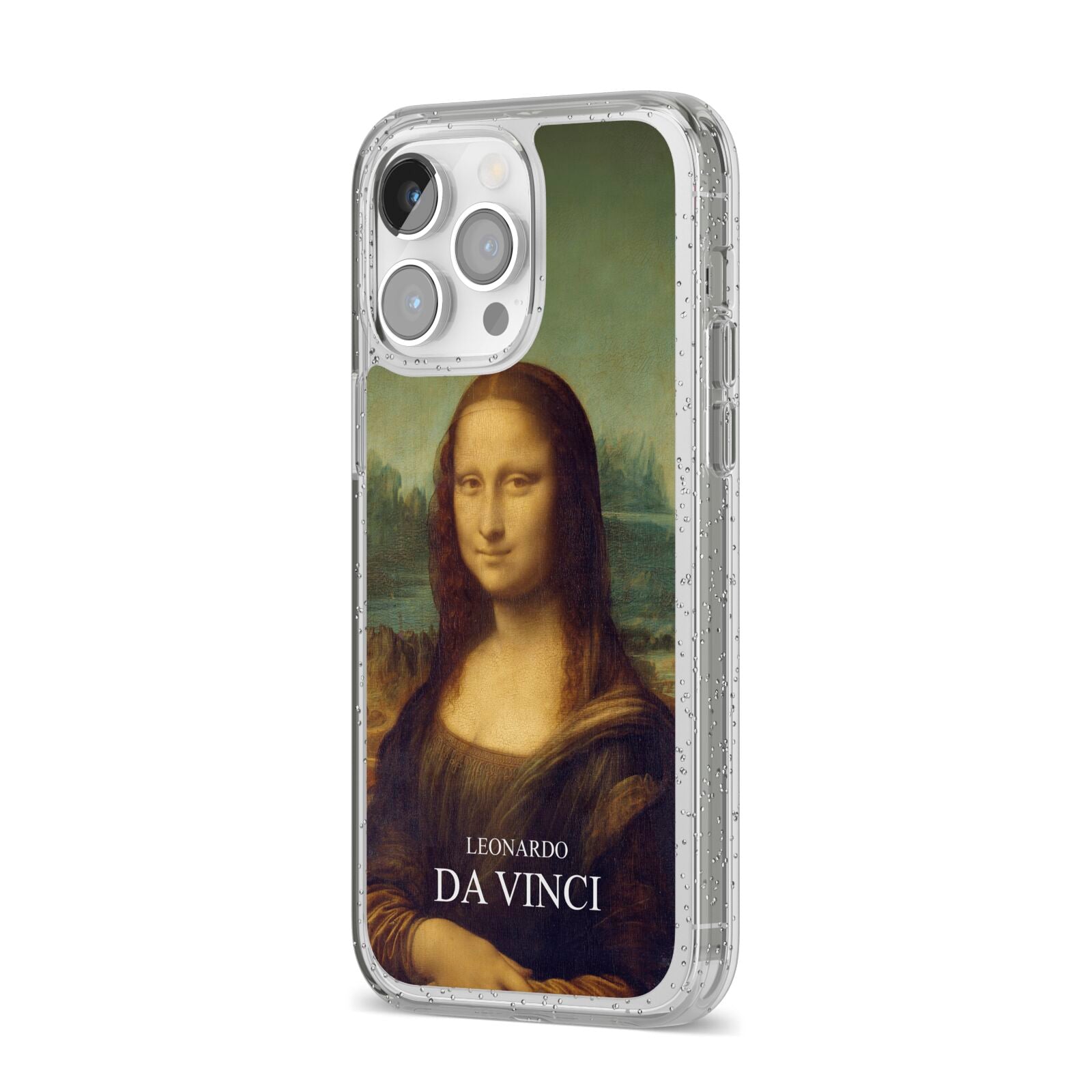 Mona Lisa By Da Vinci iPhone 14 Pro Max Glitter Tough Case Silver Angled Image