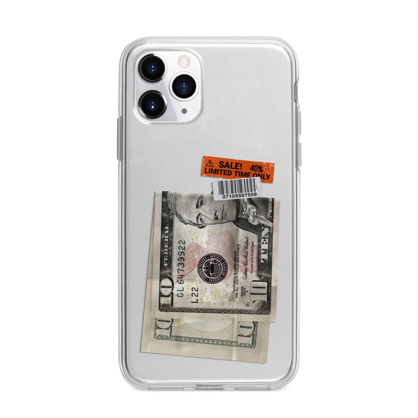 Money and Sale Sticker Apple iPhone 11 Pro Max in Silver with Bumper Case