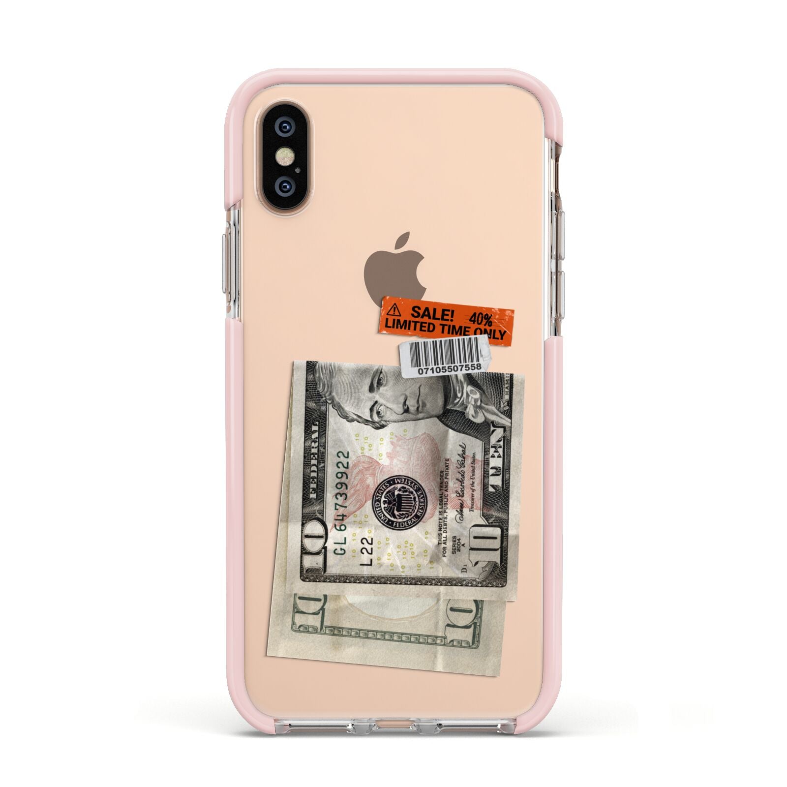 Money and Sale Sticker Apple iPhone Xs Impact Case Pink Edge on Gold Phone