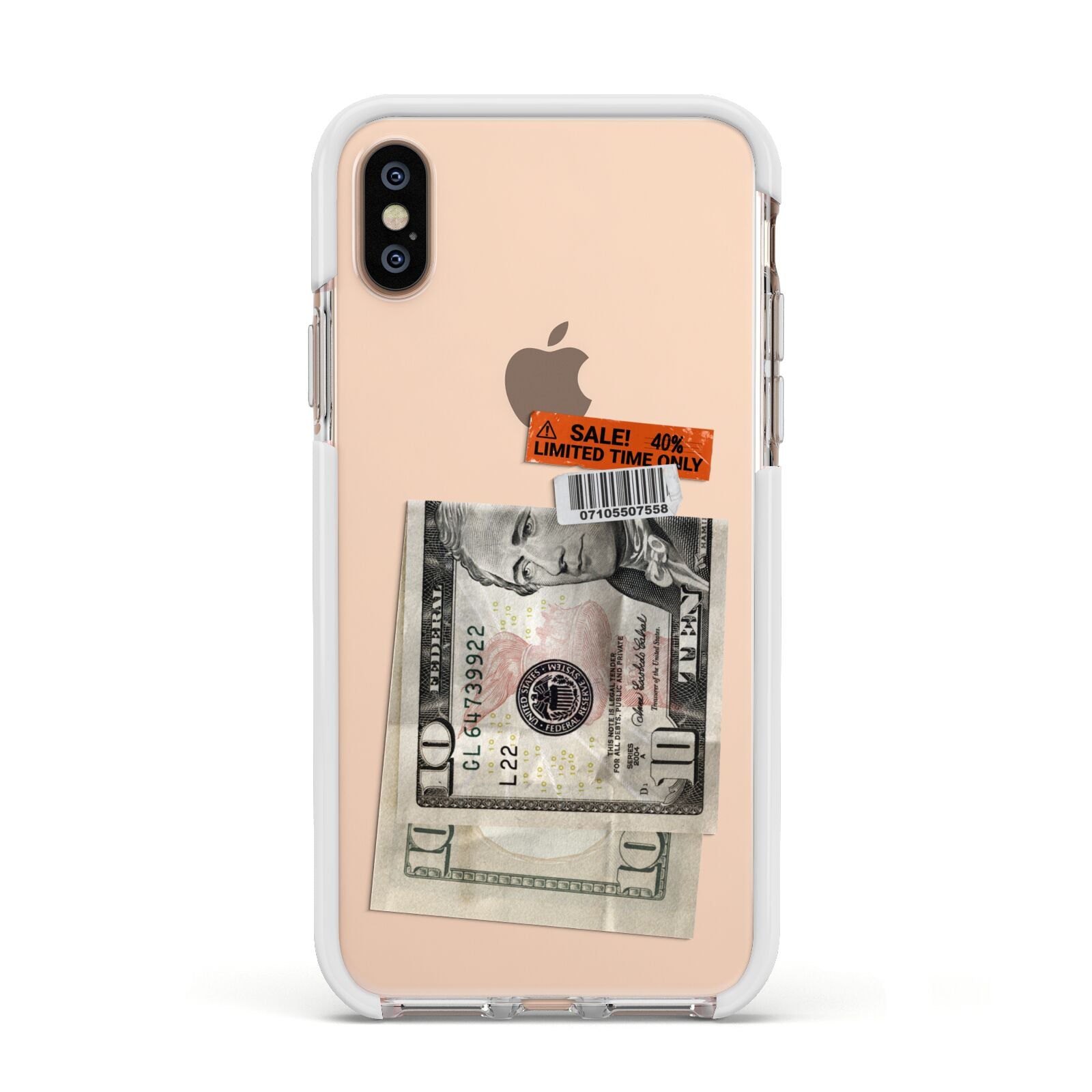 Money and Sale Sticker Apple iPhone Xs Impact Case White Edge on Gold Phone