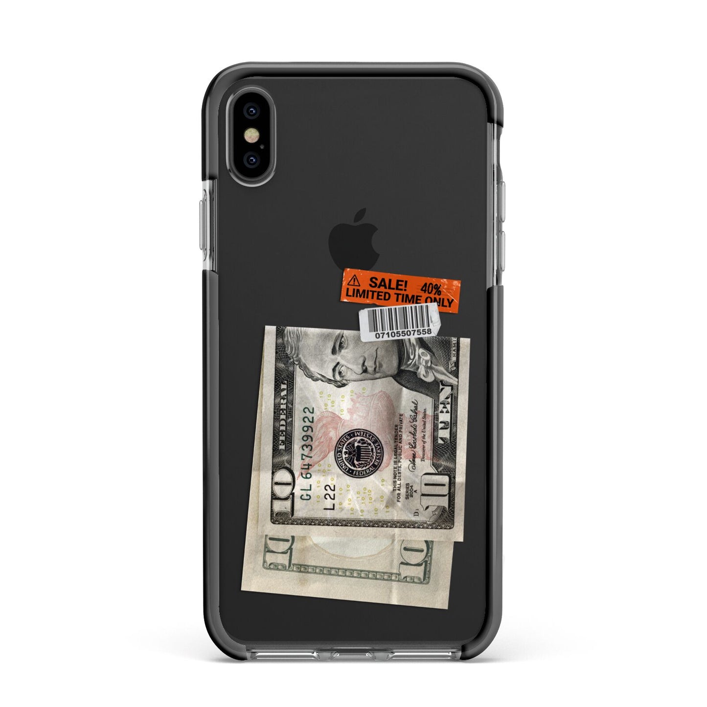 Money and Sale Sticker Apple iPhone Xs Max Impact Case Black Edge on Black Phone