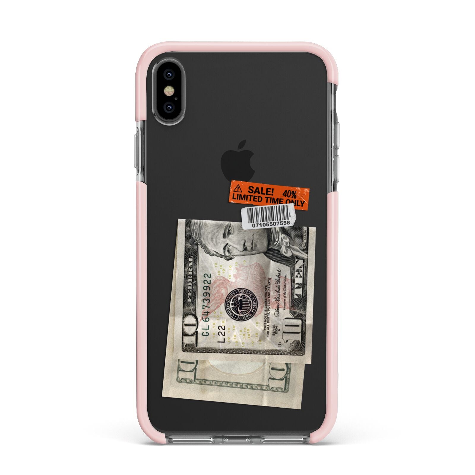 Money and Sale Sticker Apple iPhone Xs Max Impact Case Pink Edge on Black Phone