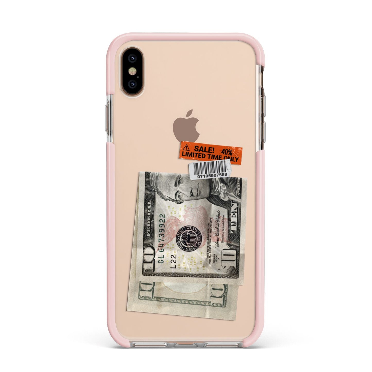 Money and Sale Sticker Apple iPhone Xs Max Impact Case Pink Edge on Gold Phone