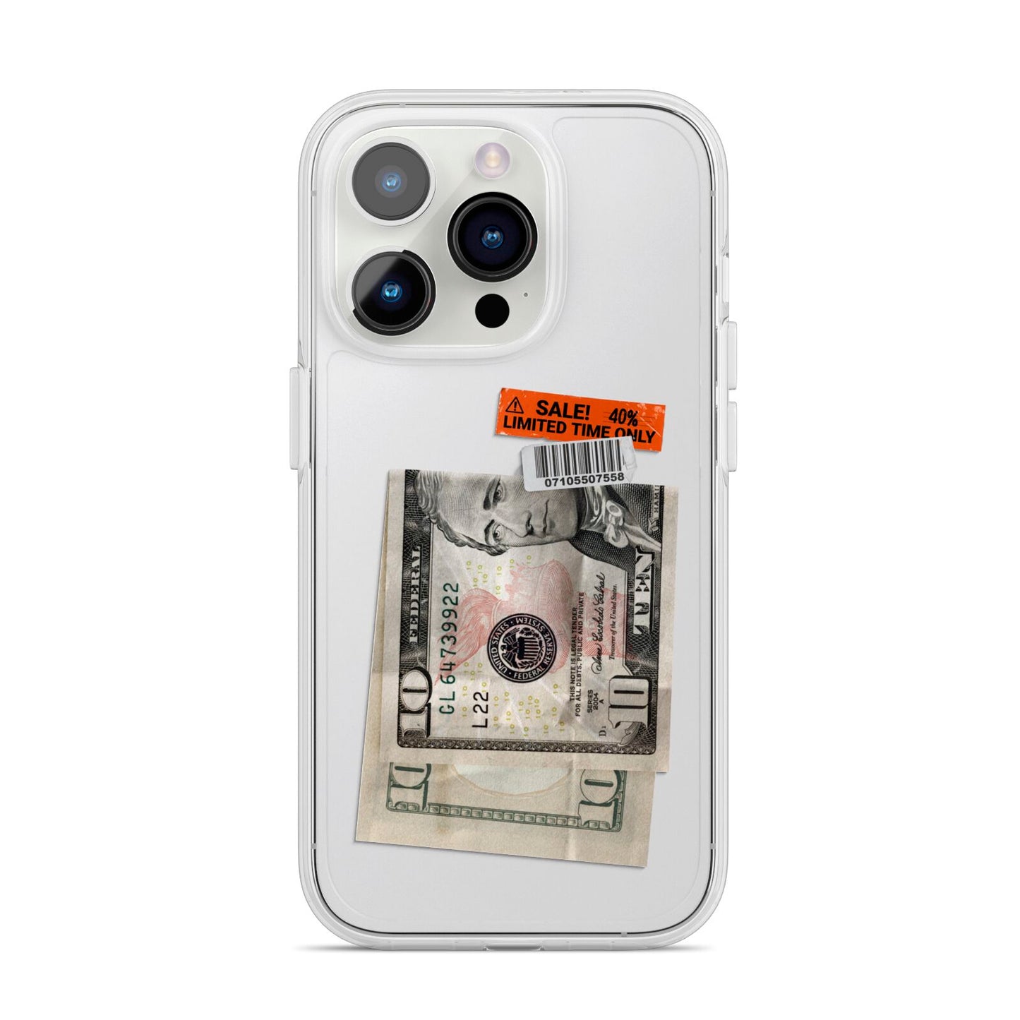 Money and Sale Sticker iPhone 14 Pro Clear Tough Case Silver