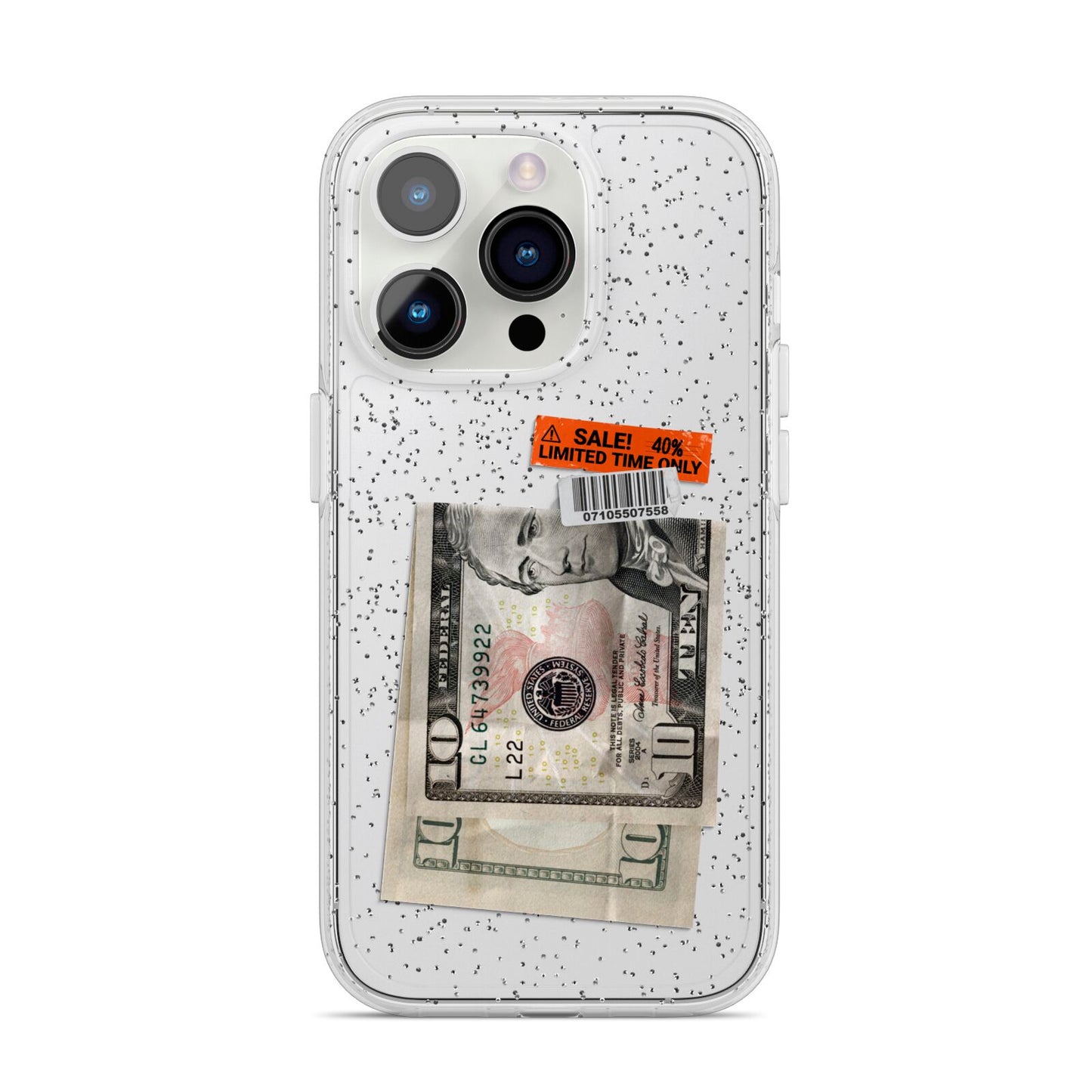 Money and Sale Sticker iPhone 14 Pro Glitter Tough Case Silver