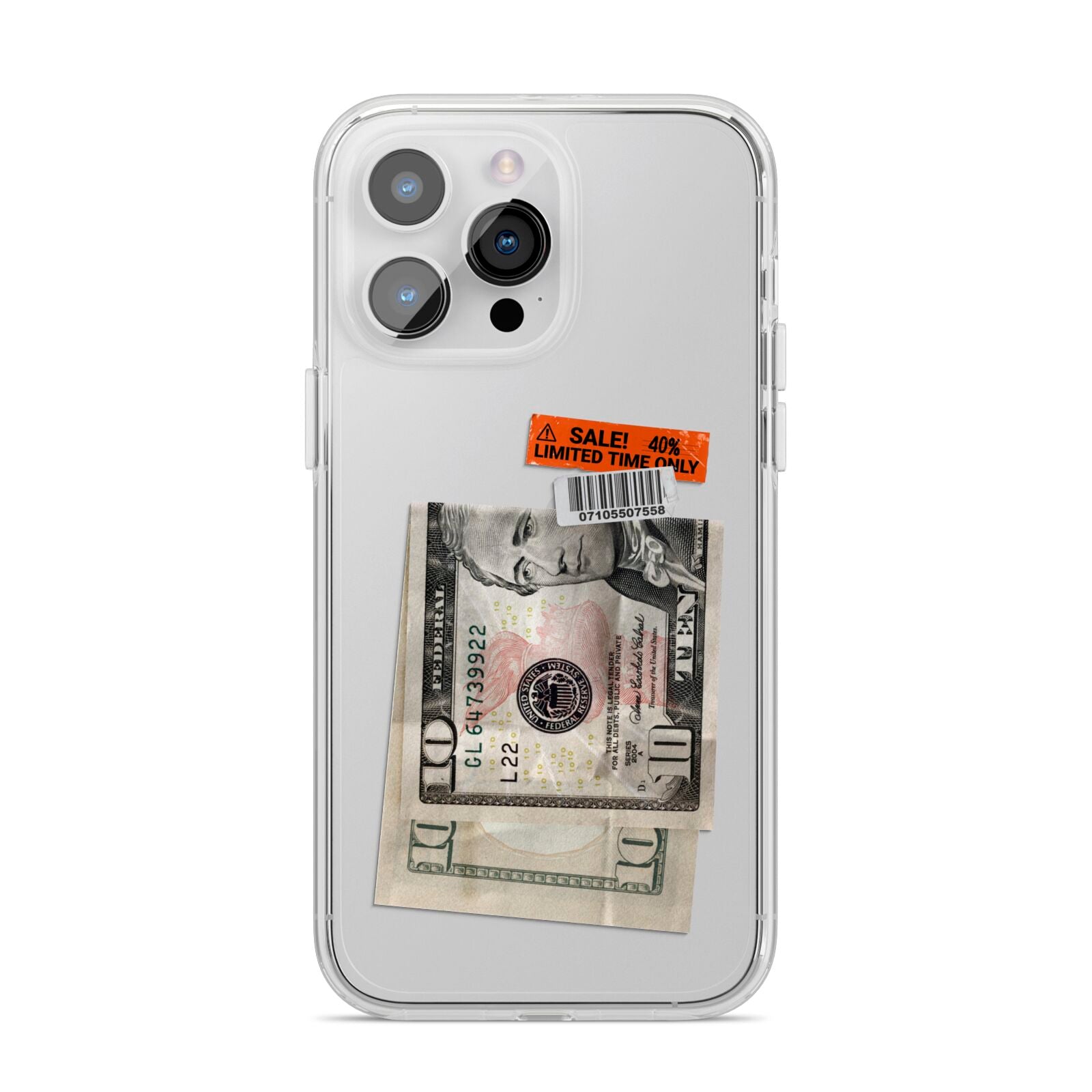 Money and Sale Sticker iPhone 14 Pro Max Clear Tough Case Silver