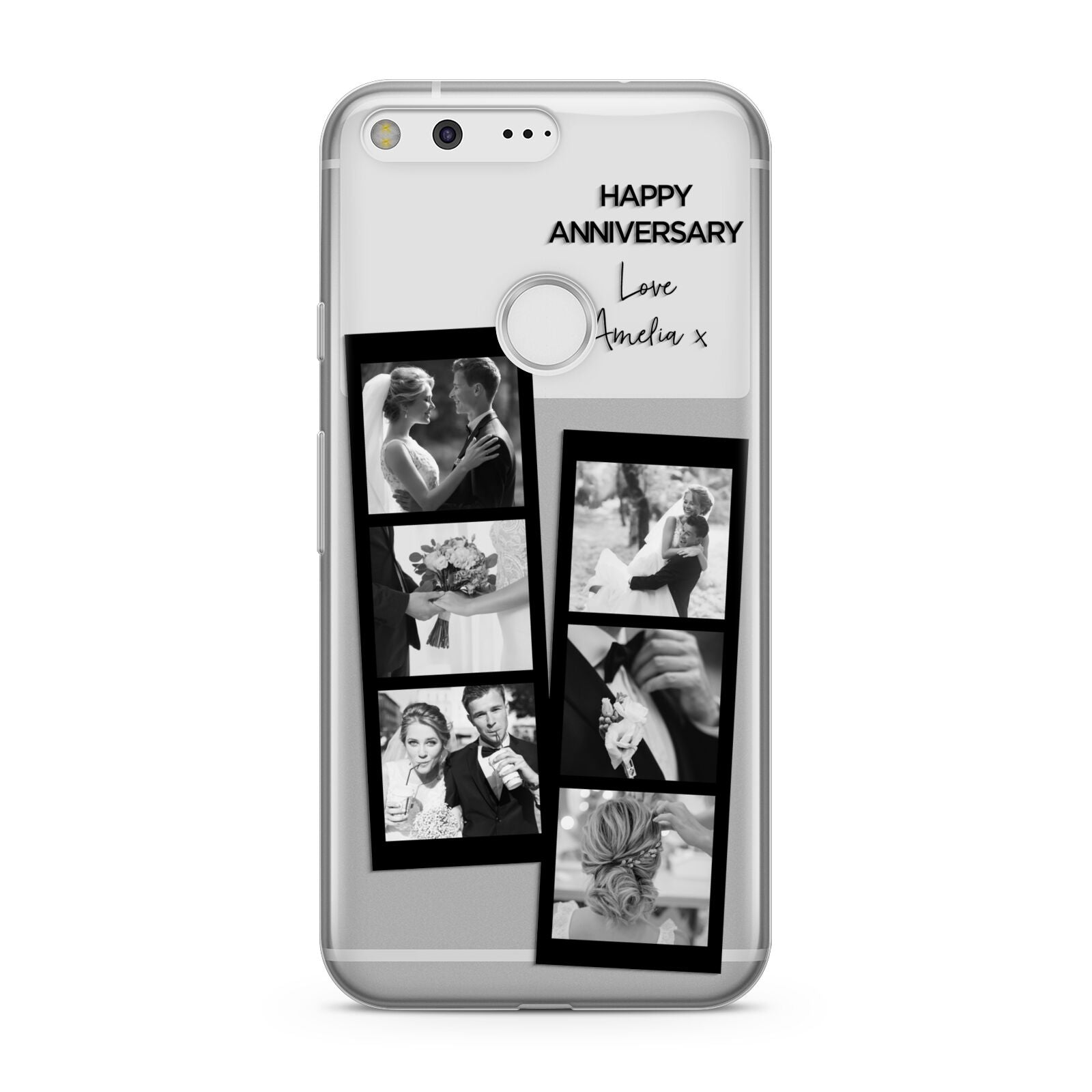 Monochrome Anniversary Photo Strip with Name Google Pixel Case