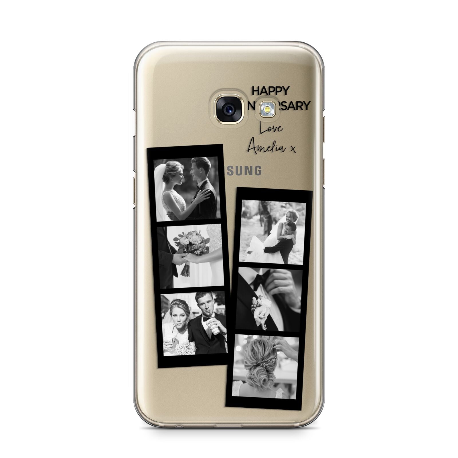 Monochrome Anniversary Photo Strip with Name Samsung Galaxy A3 2017 Case on gold phone