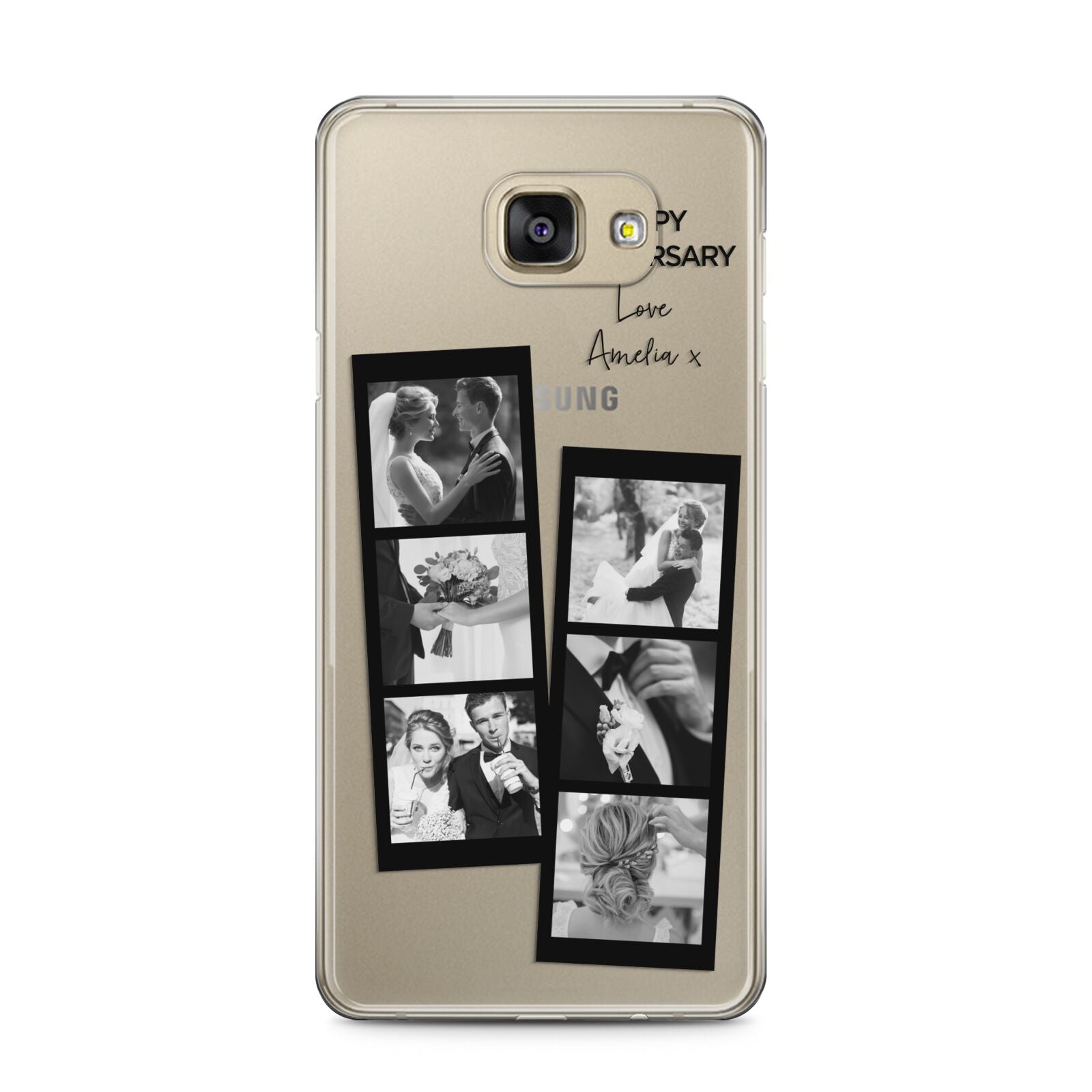 Monochrome Anniversary Photo Strip with Name Samsung Galaxy A5 2016 Case on gold phone