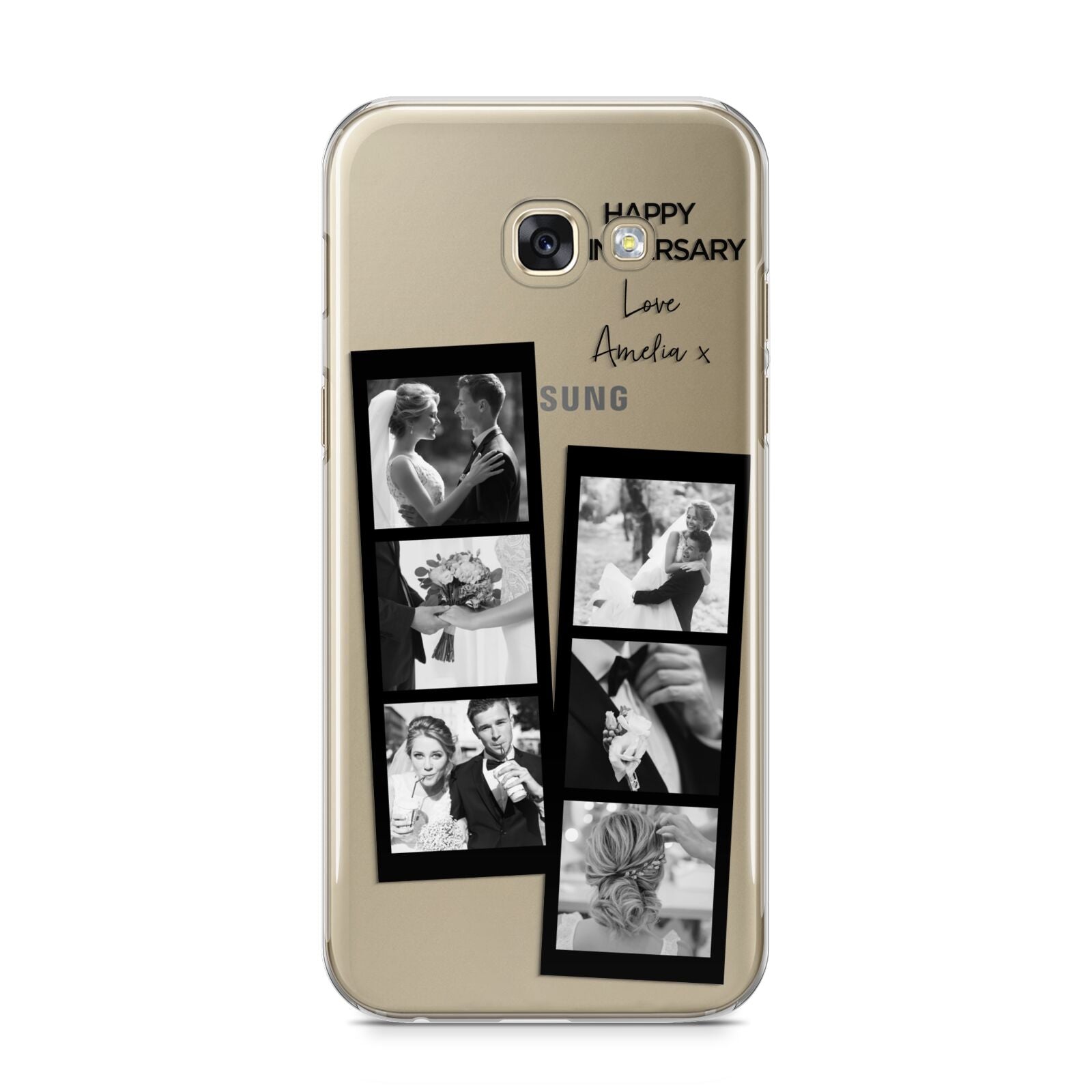 Monochrome Anniversary Photo Strip with Name Samsung Galaxy A5 2017 Case on gold phone