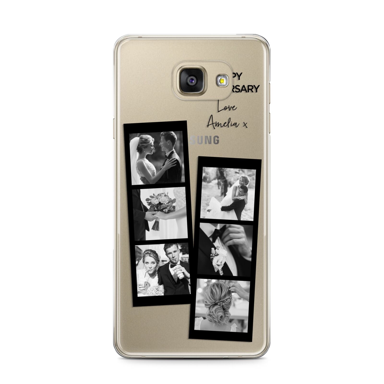 Monochrome Anniversary Photo Strip with Name Samsung Galaxy A7 2016 Case on gold phone