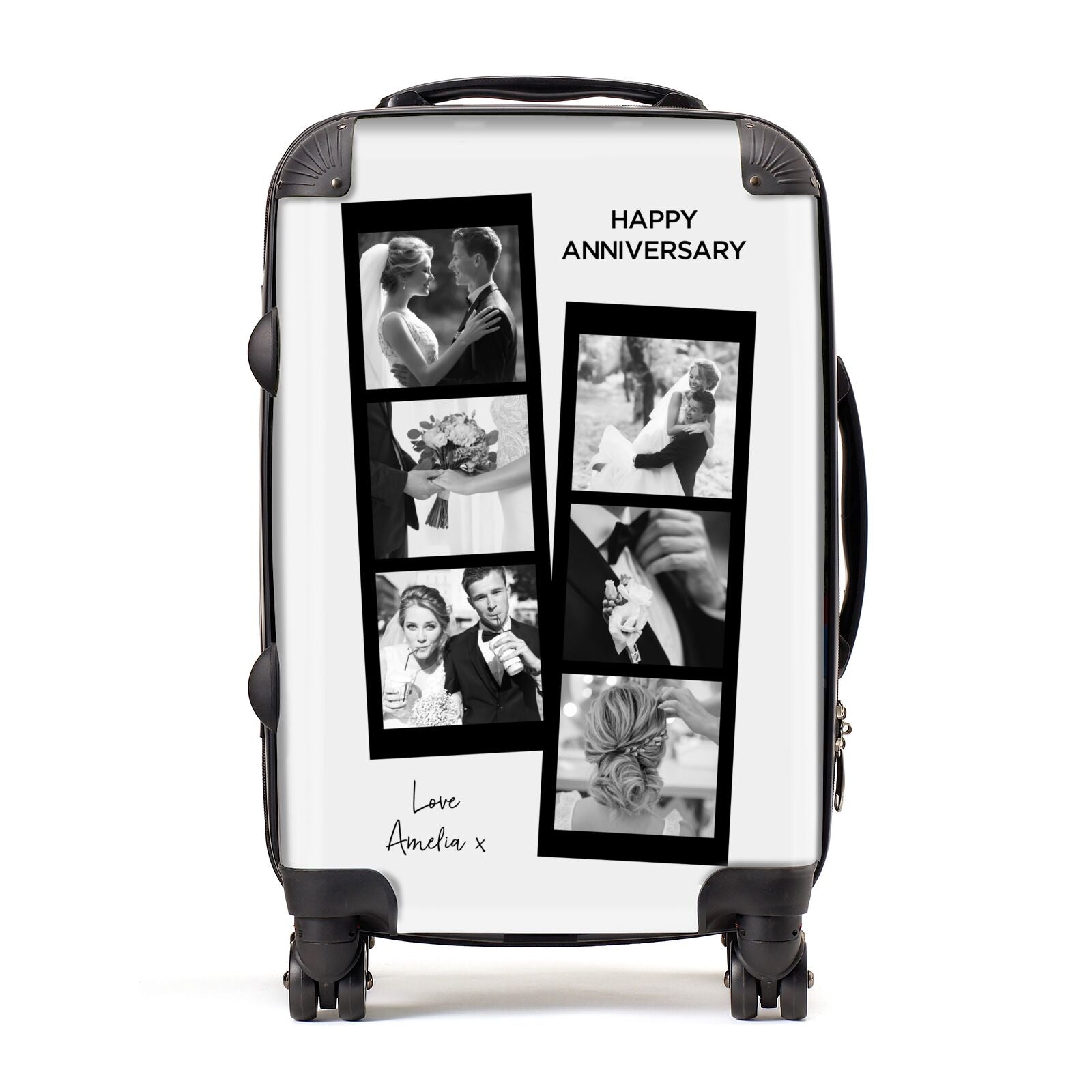 Monochrome Anniversary Photo Strip with Name Suitcase