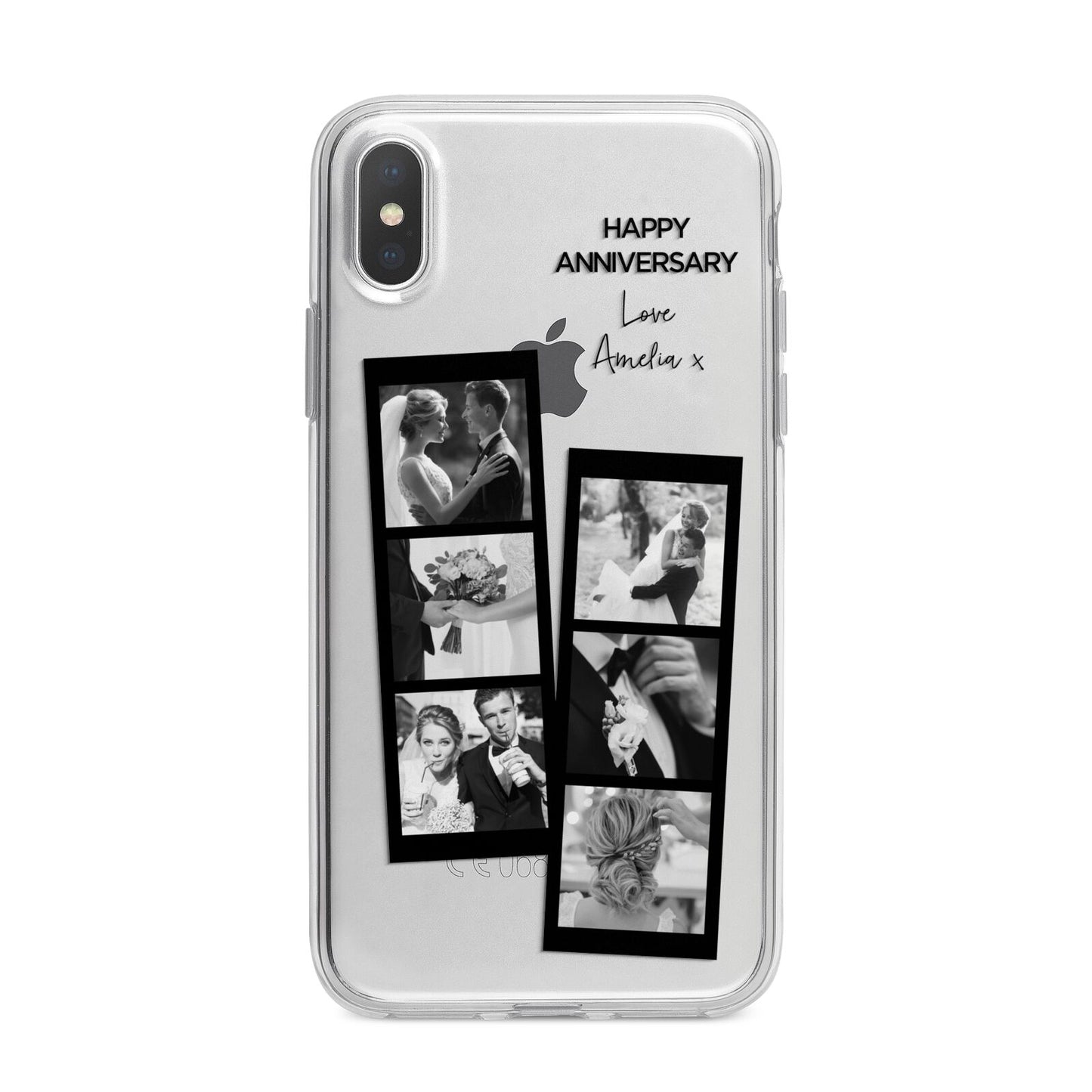 Monochrome Anniversary Photo Strip with Name iPhone X Bumper Case on Silver iPhone Alternative Image 1