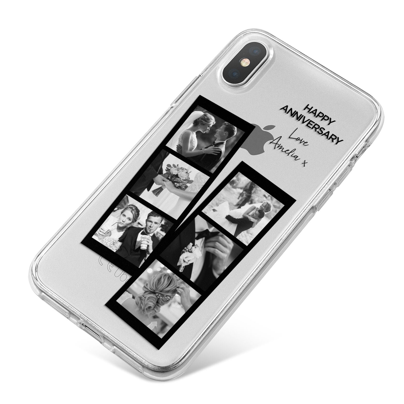 Monochrome Anniversary Photo Strip with Name iPhone X Bumper Case on Silver iPhone