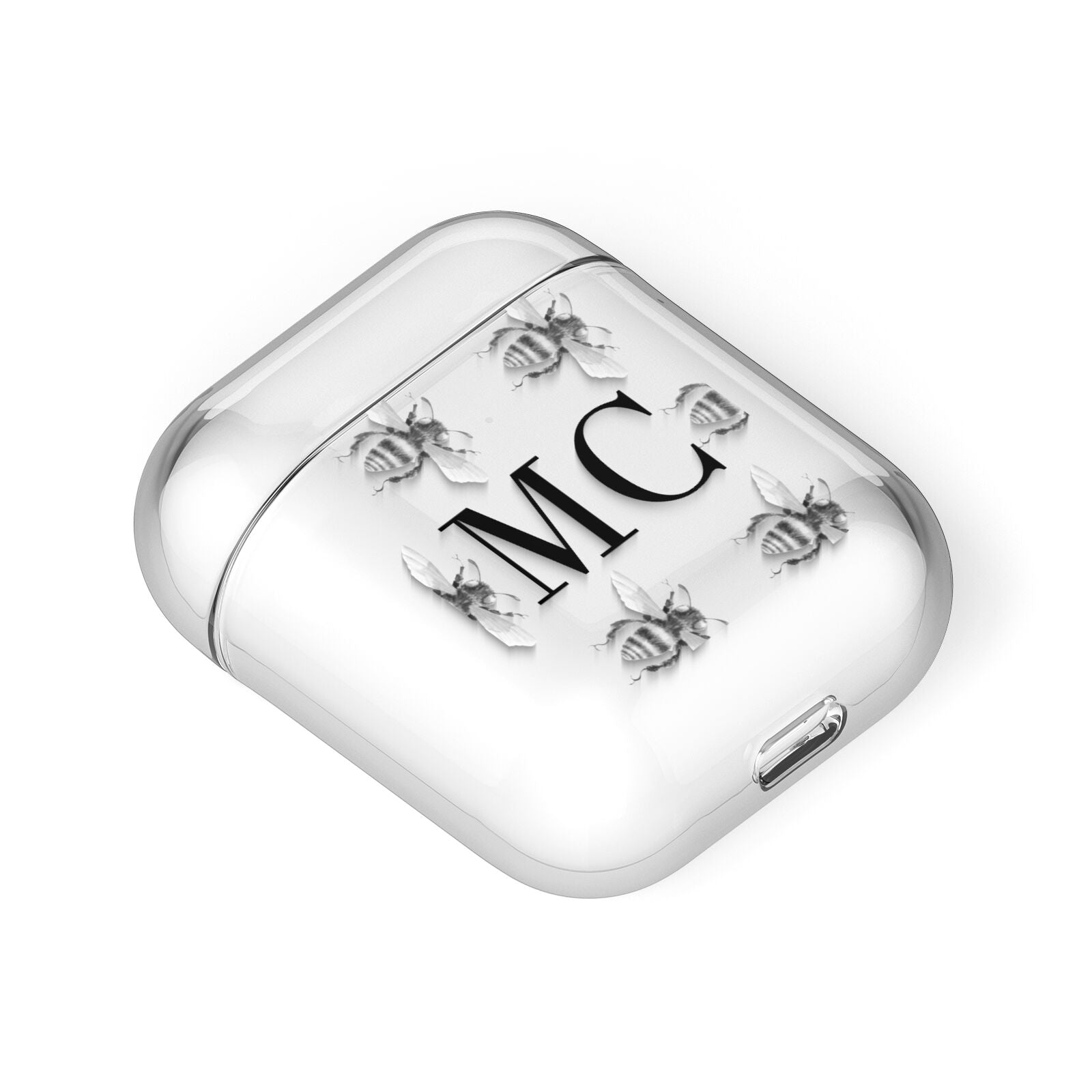 Monochrome Bees with Monogram AirPods Case Laid Flat