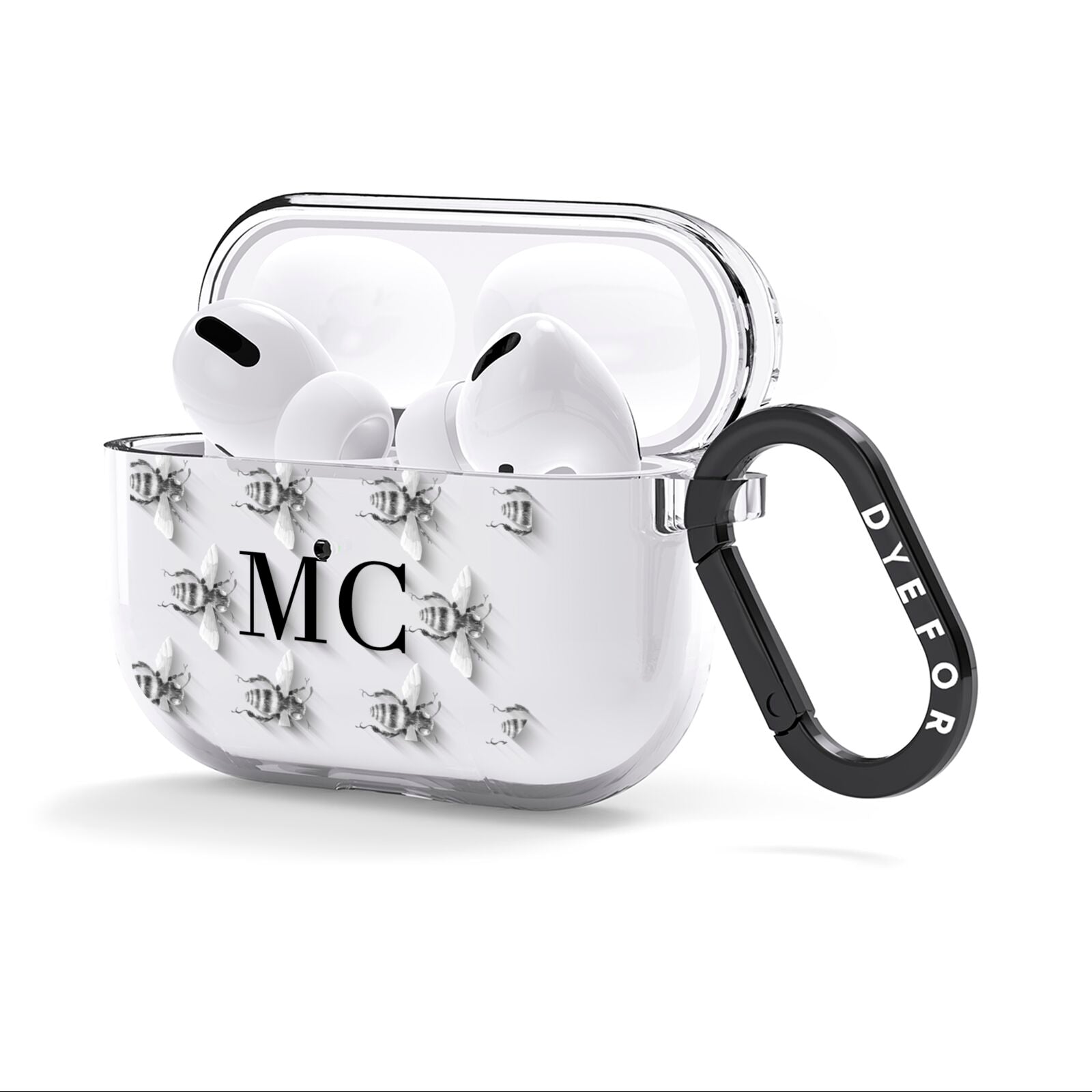 Monochrome Bees with Monogram AirPods Clear Case 3rd Gen Side Image