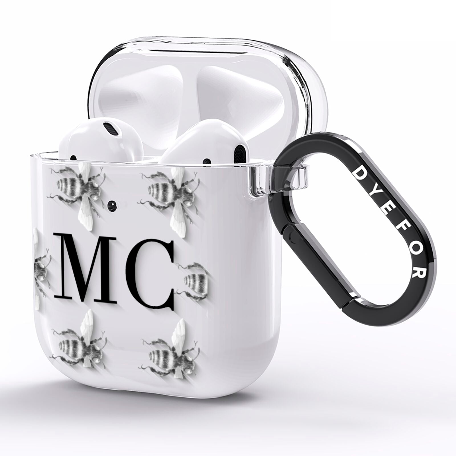 Monochrome Bees with Monogram AirPods Clear Case Side Image
