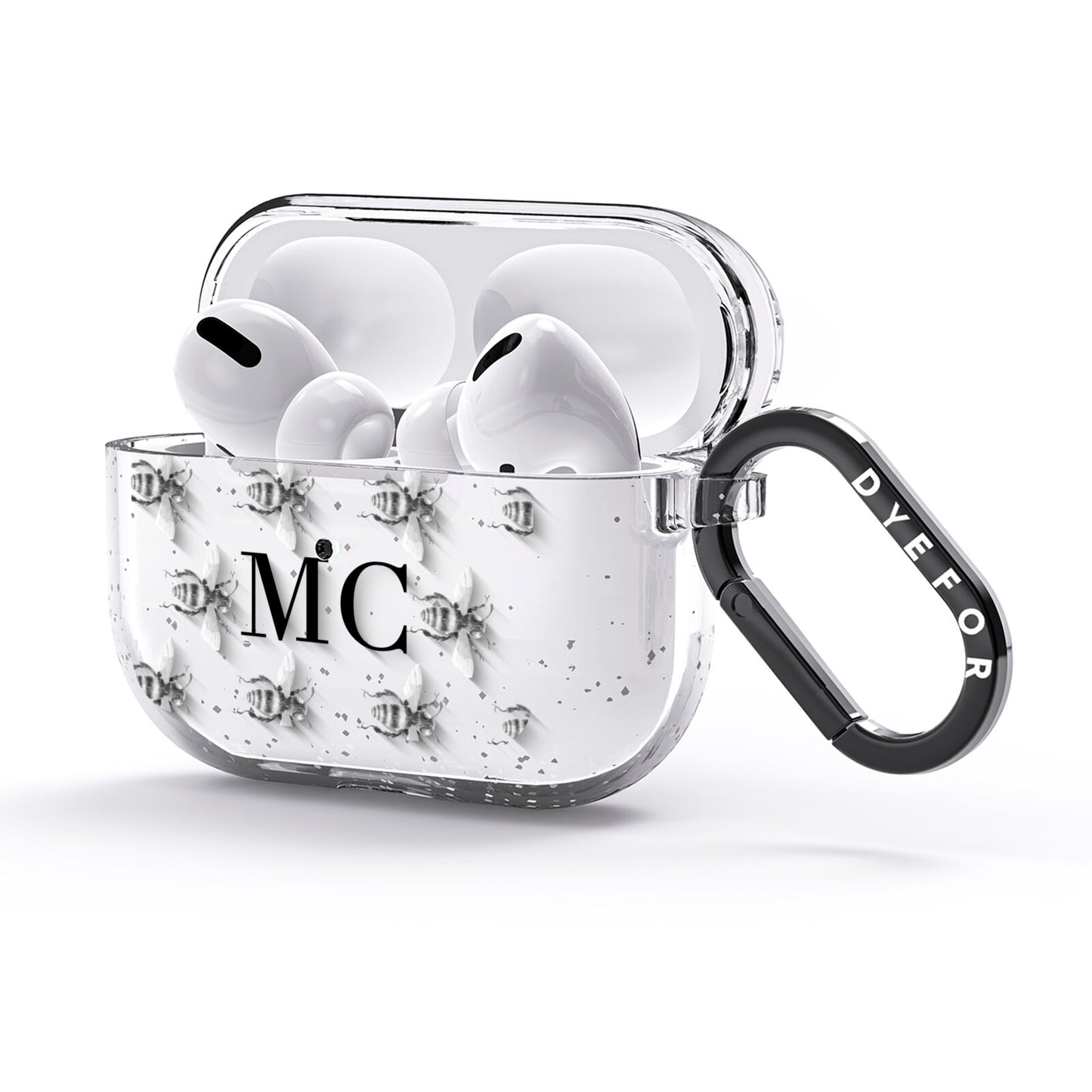 Monochrome Bees with Monogram AirPods Glitter Case 3rd Gen Side Image