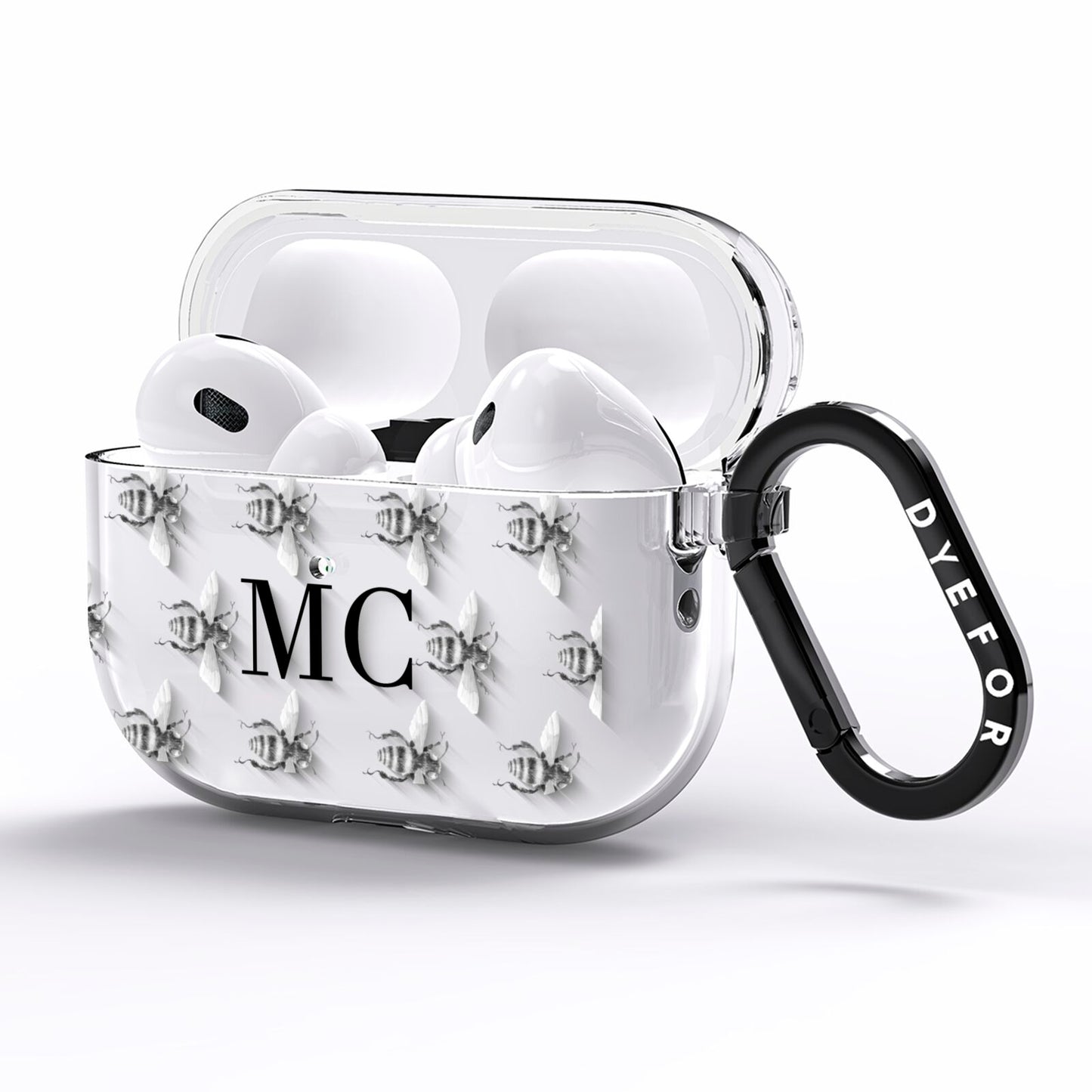 Monochrome Bees with Monogram AirPods Pro Clear Case Side Image