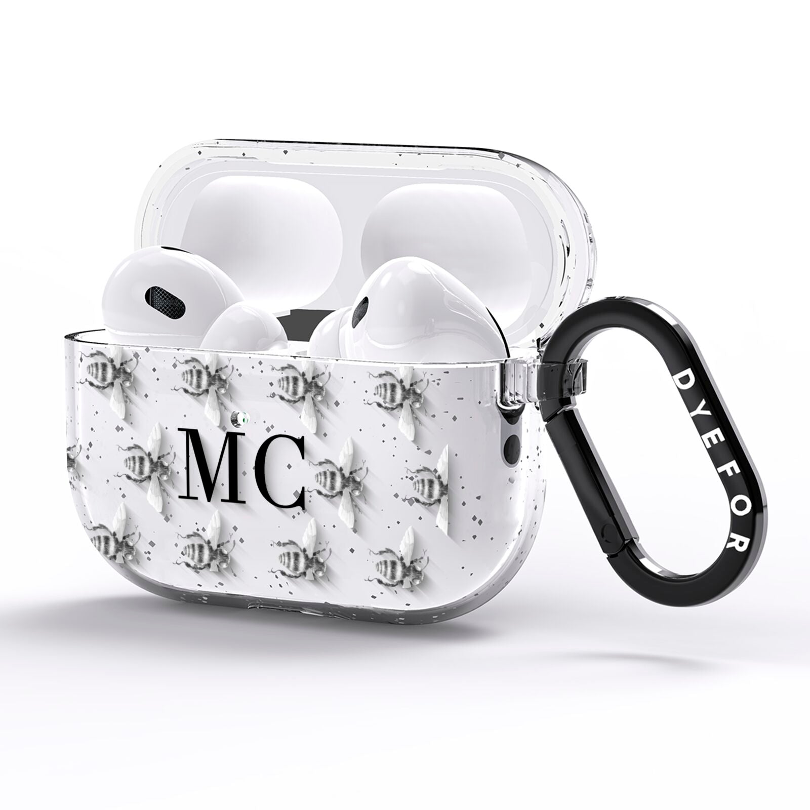Monochrome Bees with Monogram AirPods Pro Glitter Case Side Image