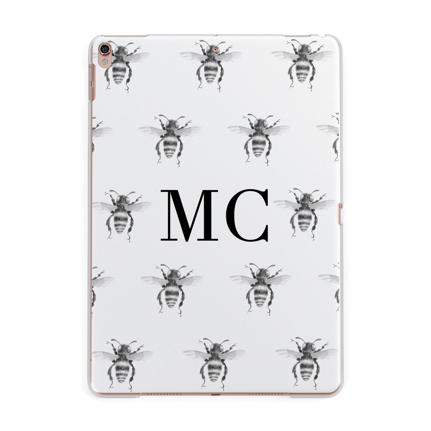 Monochrome Bees with Monogram Apple iPad Rose Gold Case