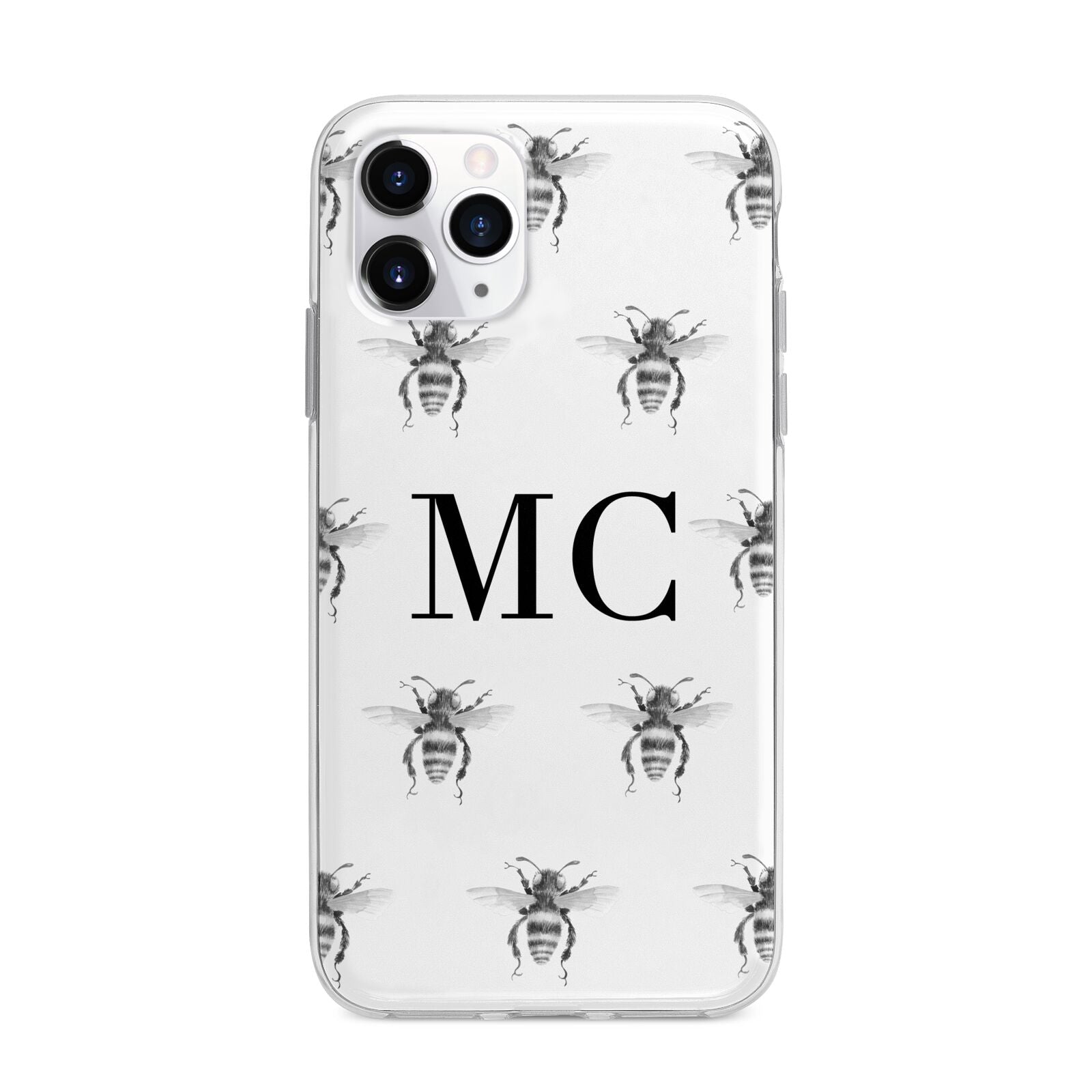 Monochrome Bees with Monogram Apple iPhone 11 Pro Max in Silver with Bumper Case