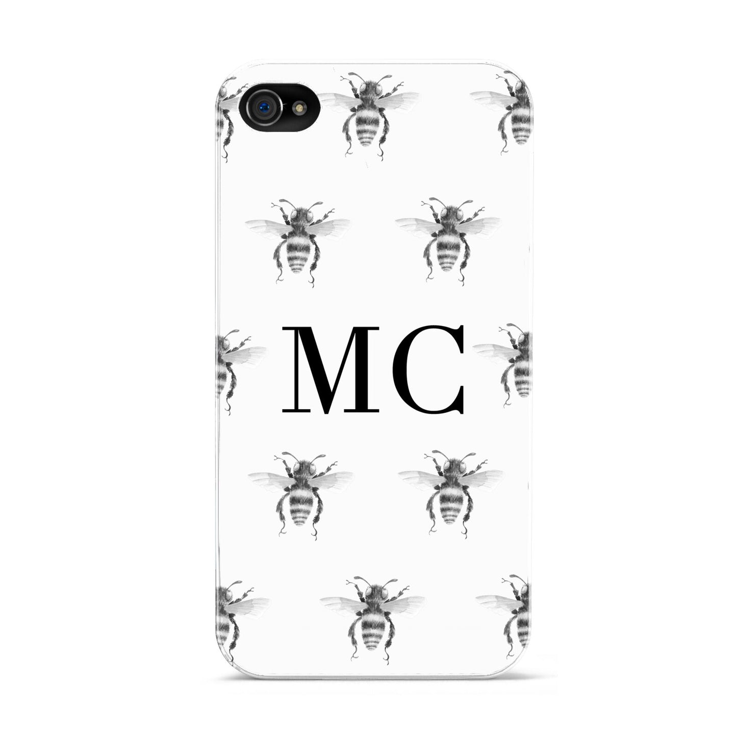 Monochrome Bees with Monogram Apple iPhone 4s Case