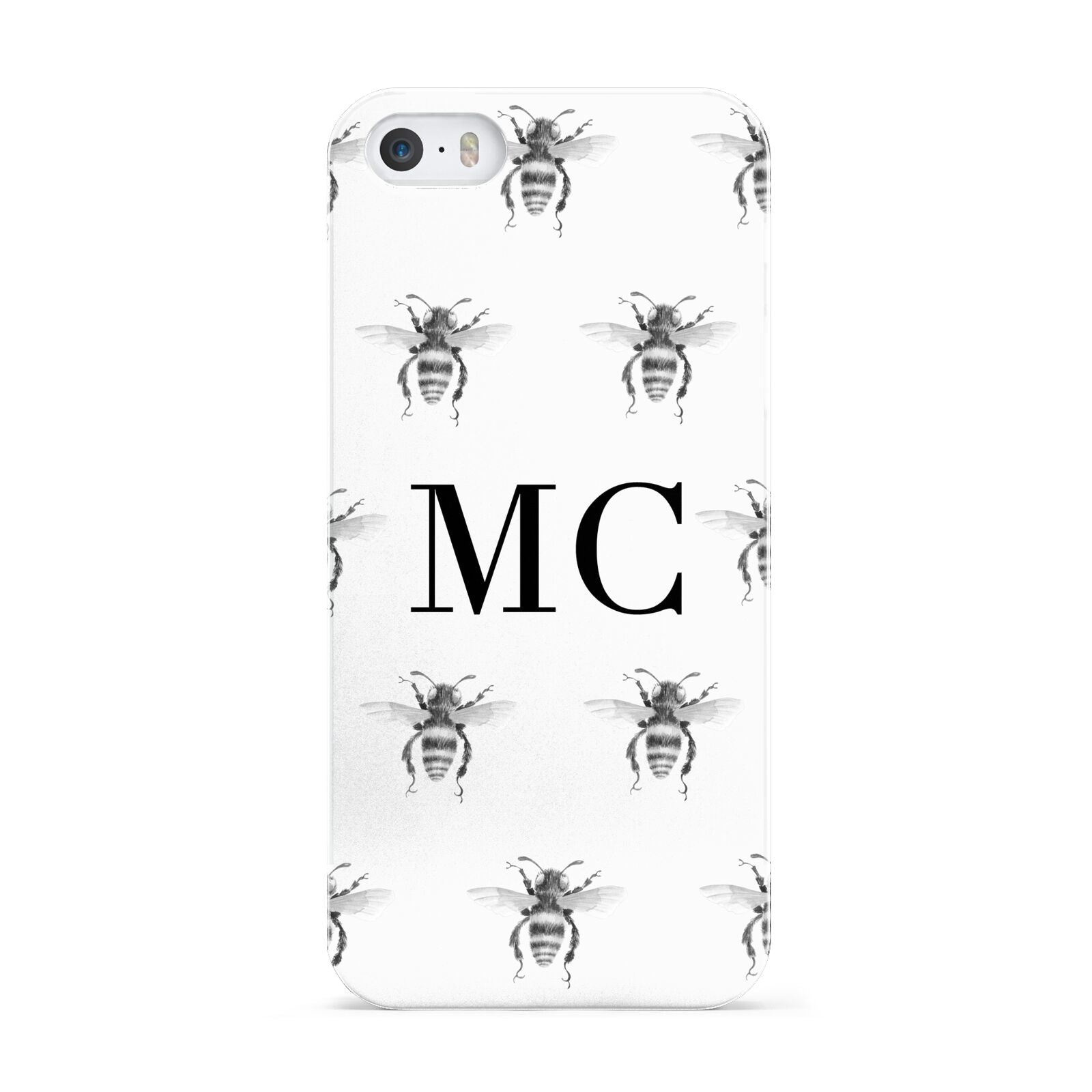 Monochrome Bees with Monogram Apple iPhone 5 Case