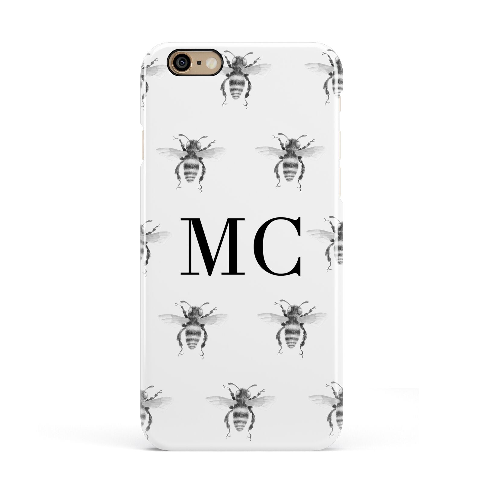 Monochrome Bees with Monogram Apple iPhone 6 3D Snap Case