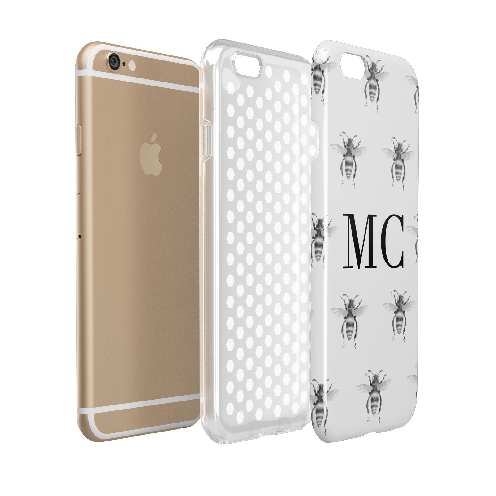 Monochrome Bees with Monogram Apple iPhone 6 3D Tough Case Expanded view