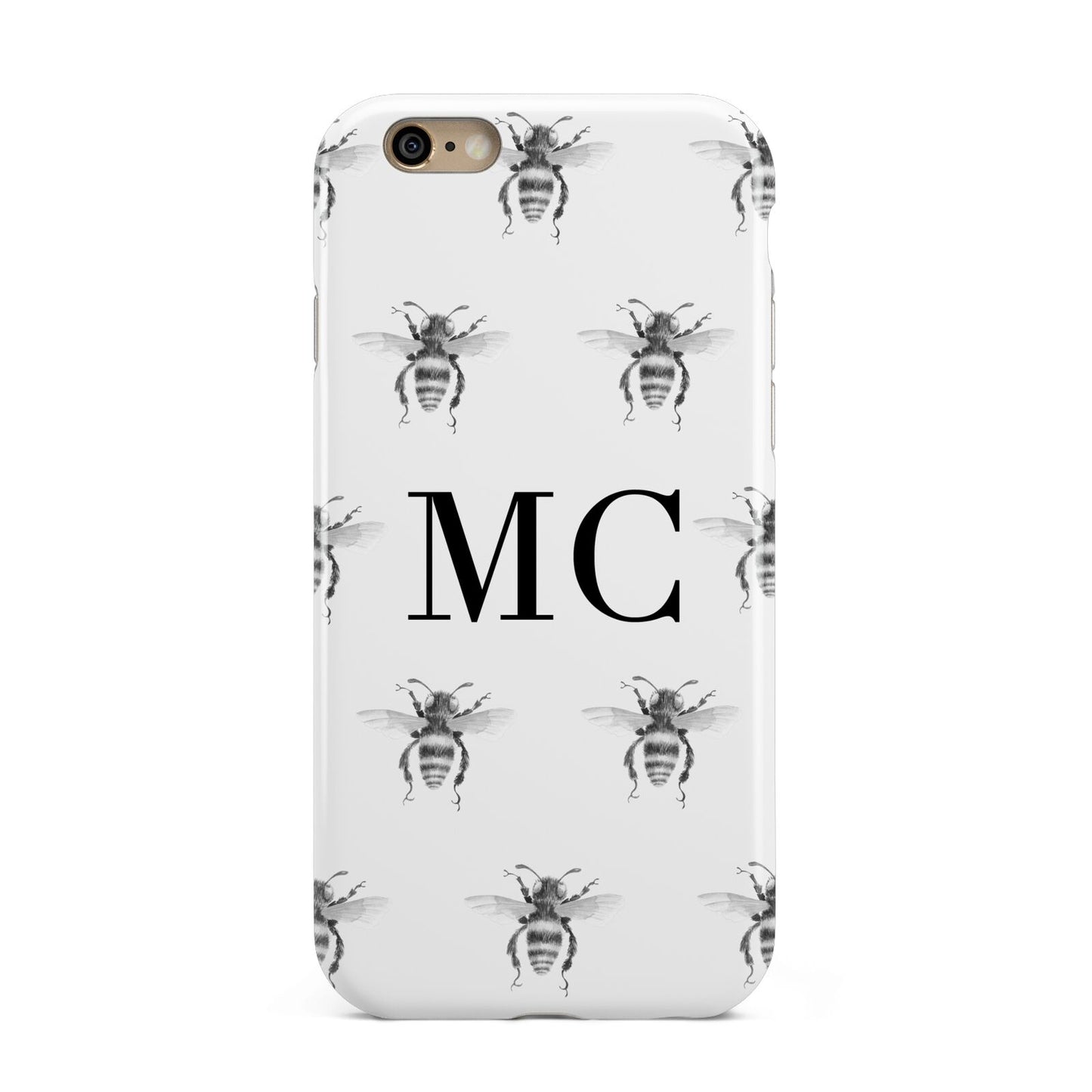 Monochrome Bees with Monogram Apple iPhone 6 3D Tough Case