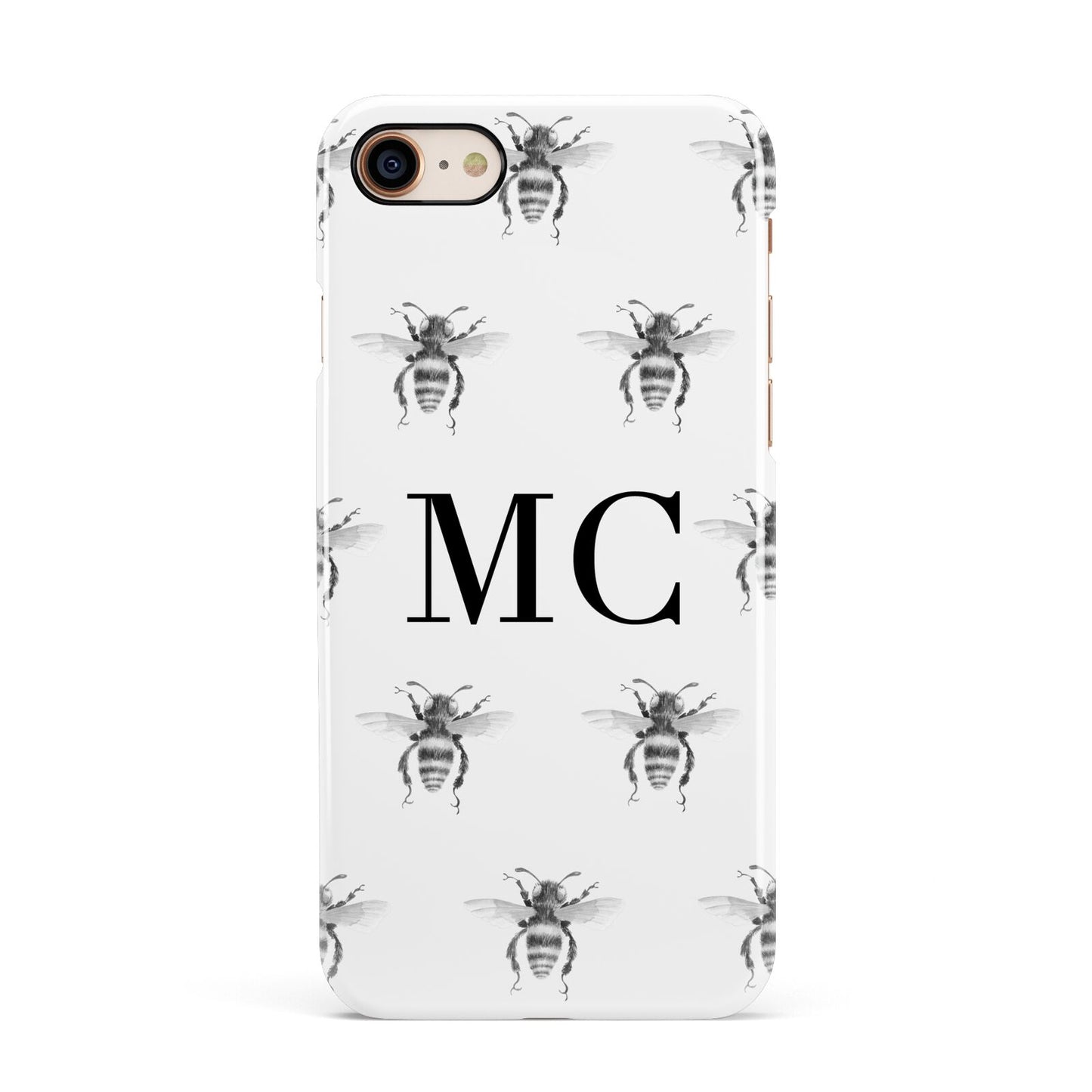 Monochrome Bees with Monogram Apple iPhone 7 8 3D Snap Case