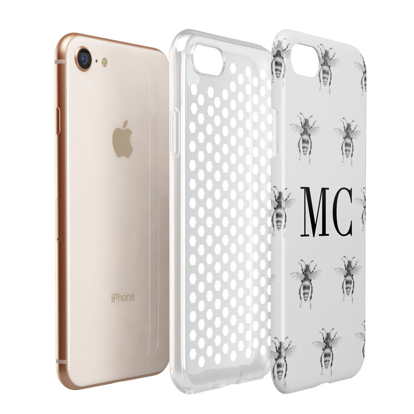 Monochrome Bees with Monogram Apple iPhone 7 8 3D Tough Case Expanded View