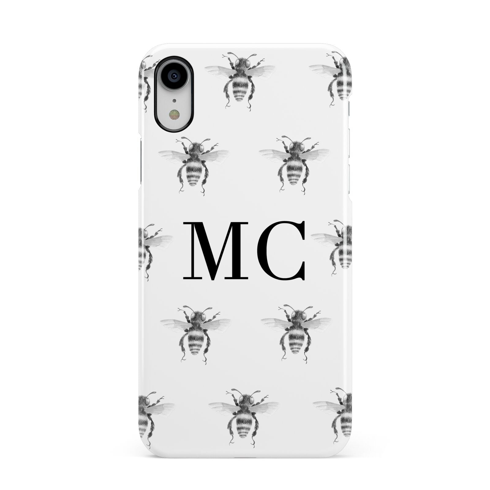 Monochrome Bees with Monogram Apple iPhone XR White 3D Snap Case